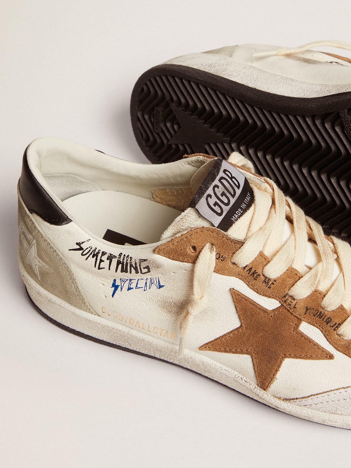 Golden Goose - Ball Star sneakers with tobacco-colored suede star and black leather heel tab in 