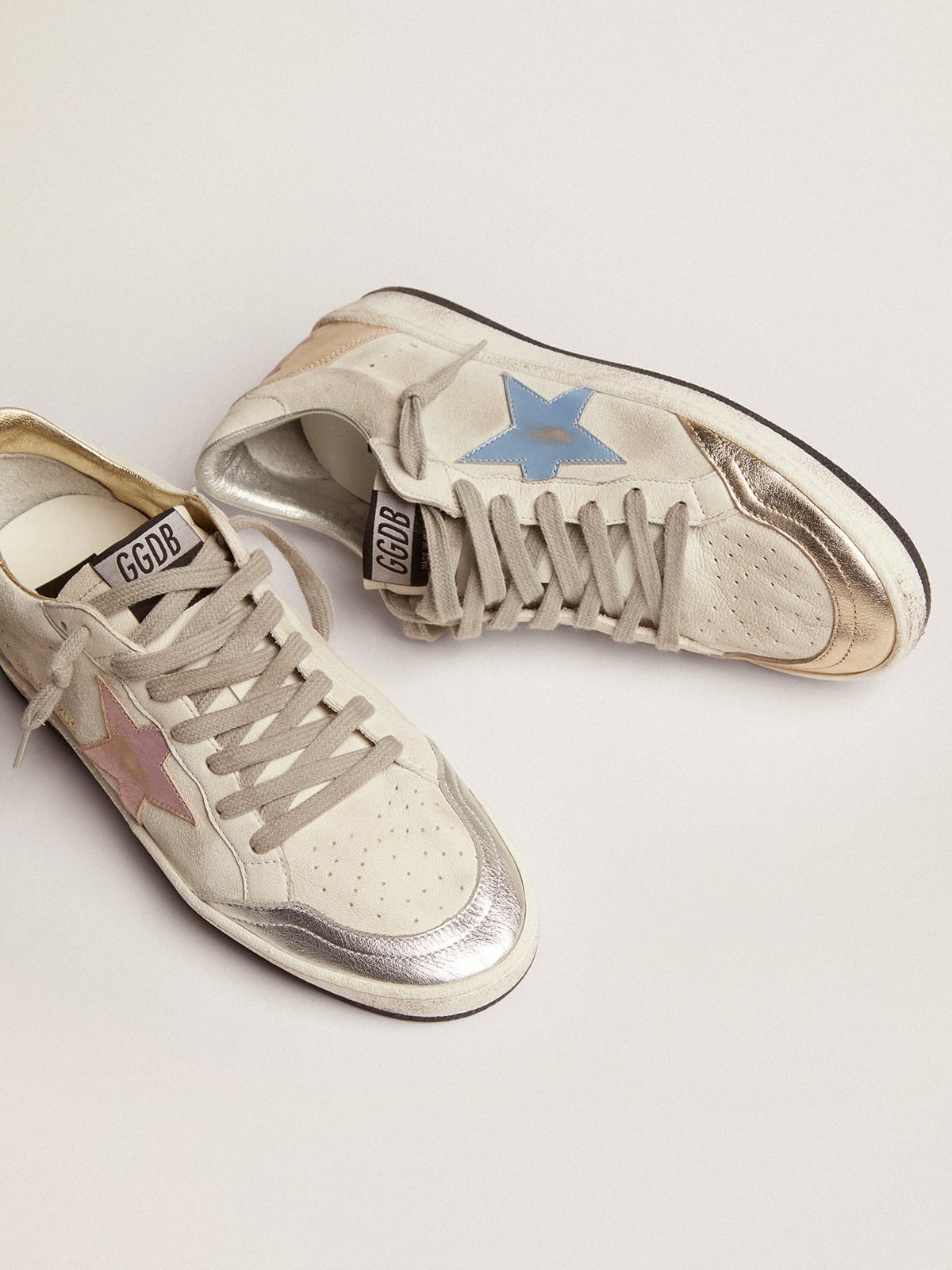 Golden Goose - Women's Ball Star in white suede with multicolor inserts in 