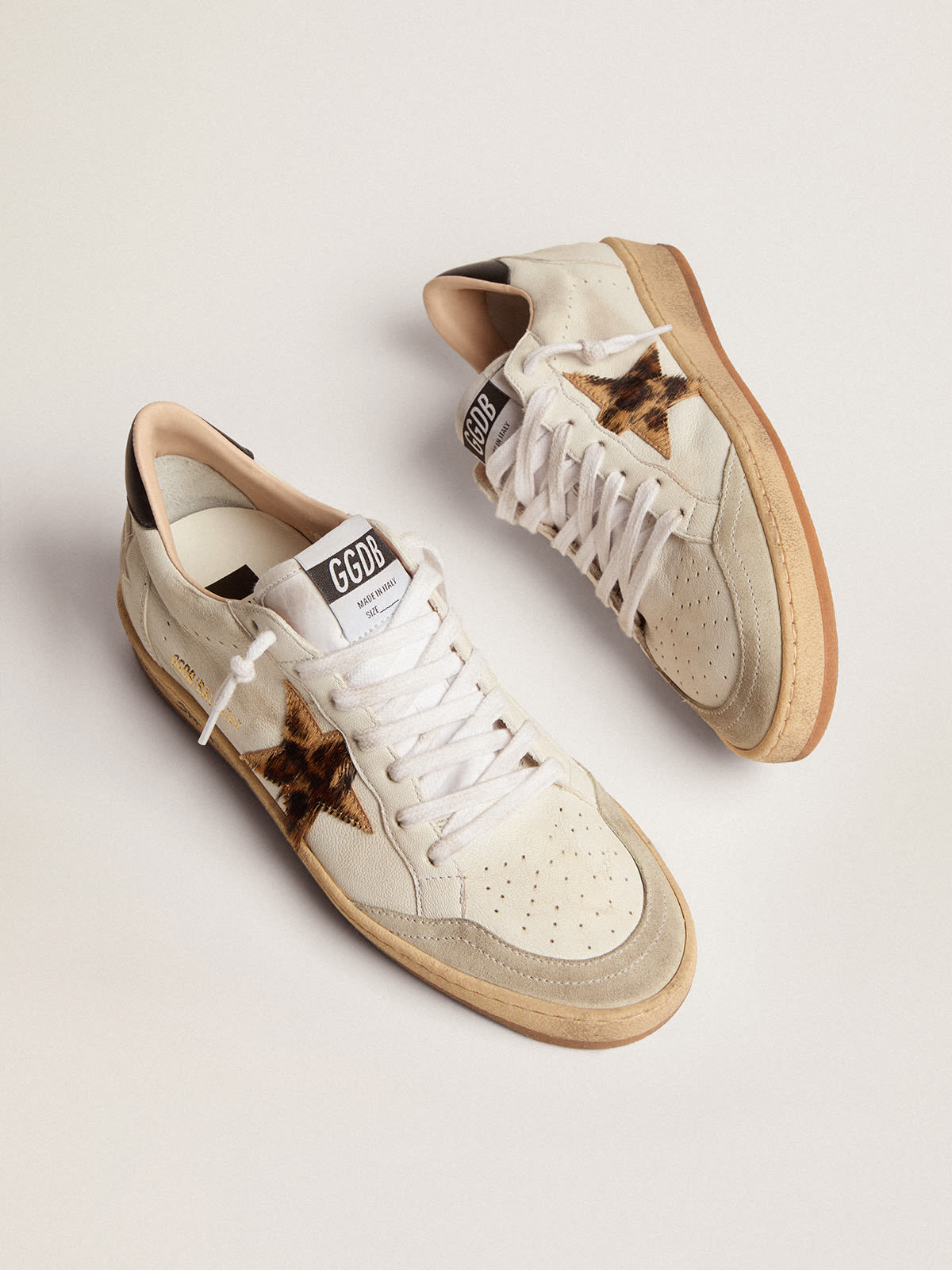 Golden Goose - Ball Star sneakers with leopard-print pony skin star and black leather heel tab in 