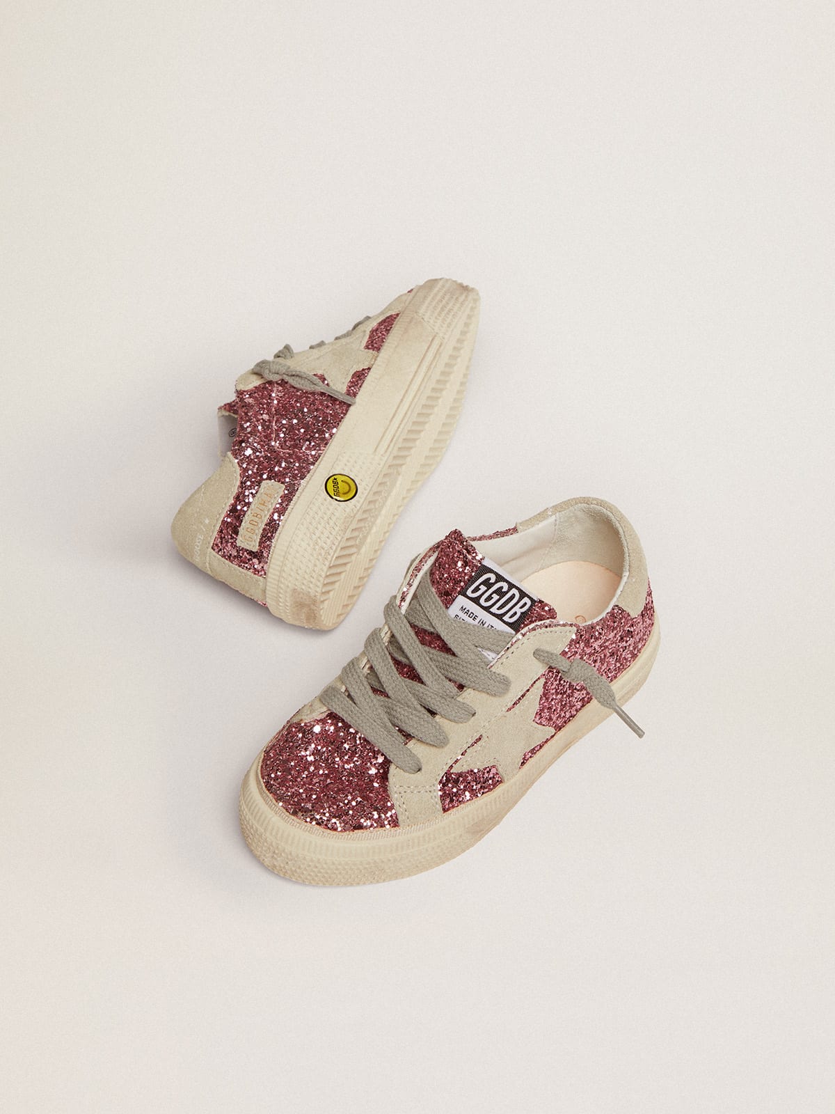 Golden Goose - May sneakers in pink glitter with star and heel tab in ice-gray suede in 