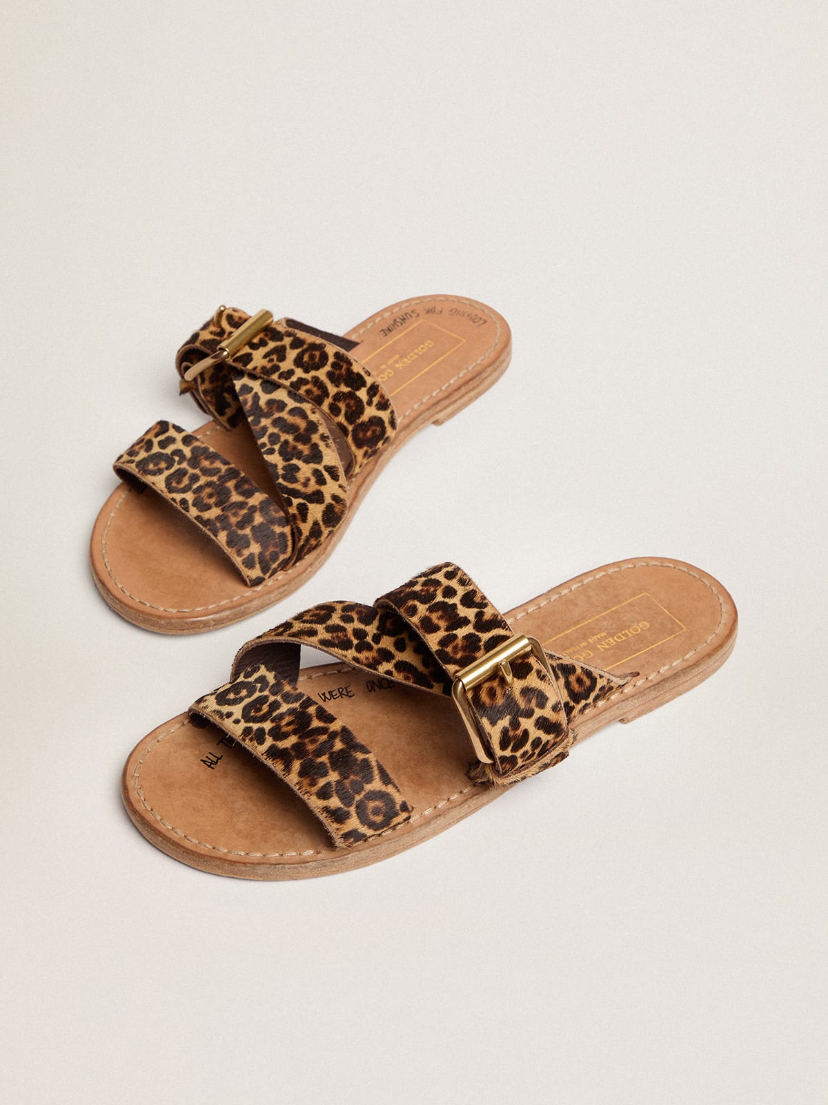 Golden Goose - Margaret flat sandals in leopard-print pony skin in 