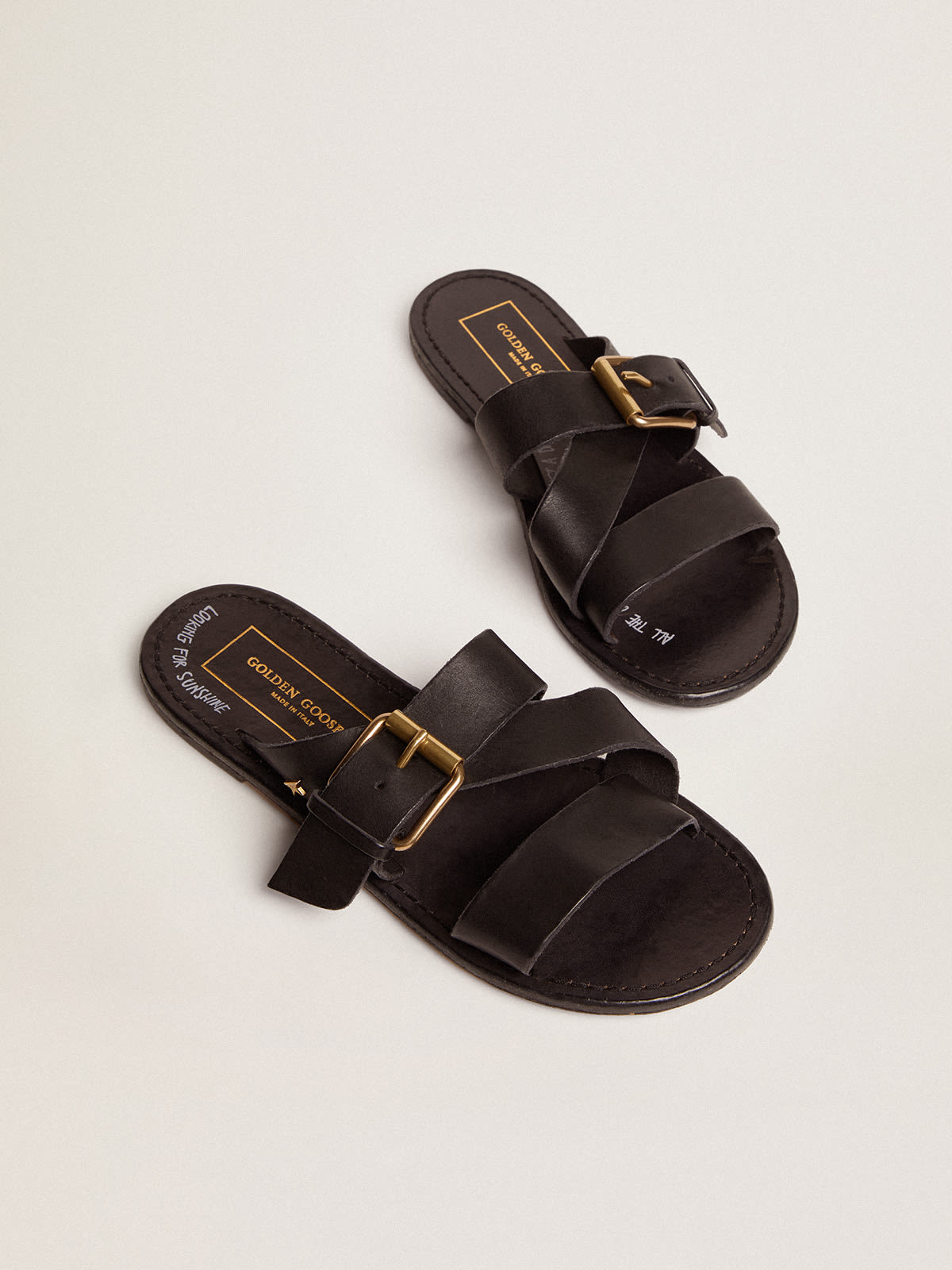 Sandalias planas negras piel hot sale