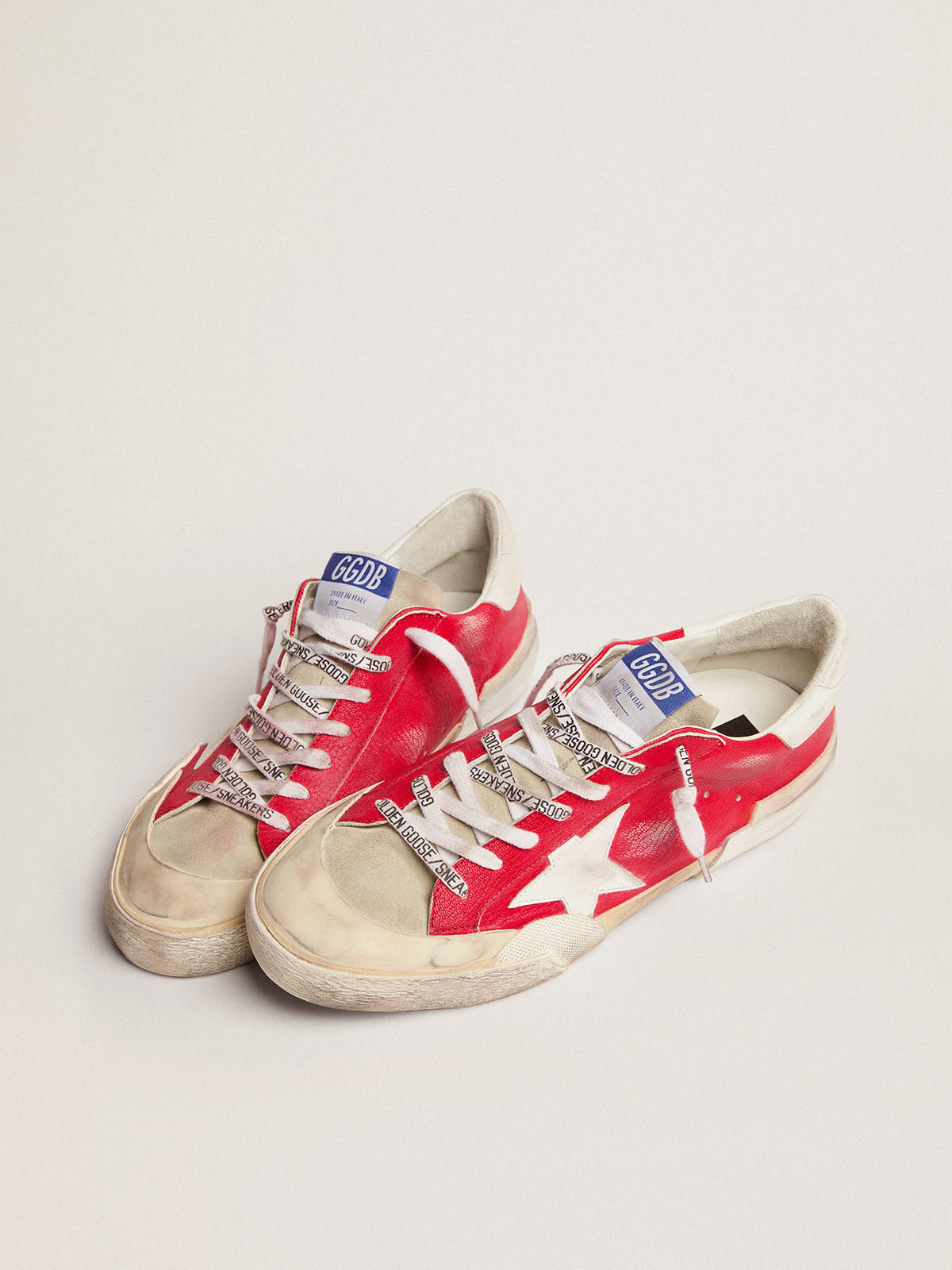 Golden Goose - Super-Star sneakers in red nappa leather with white leather star and heel tab in 