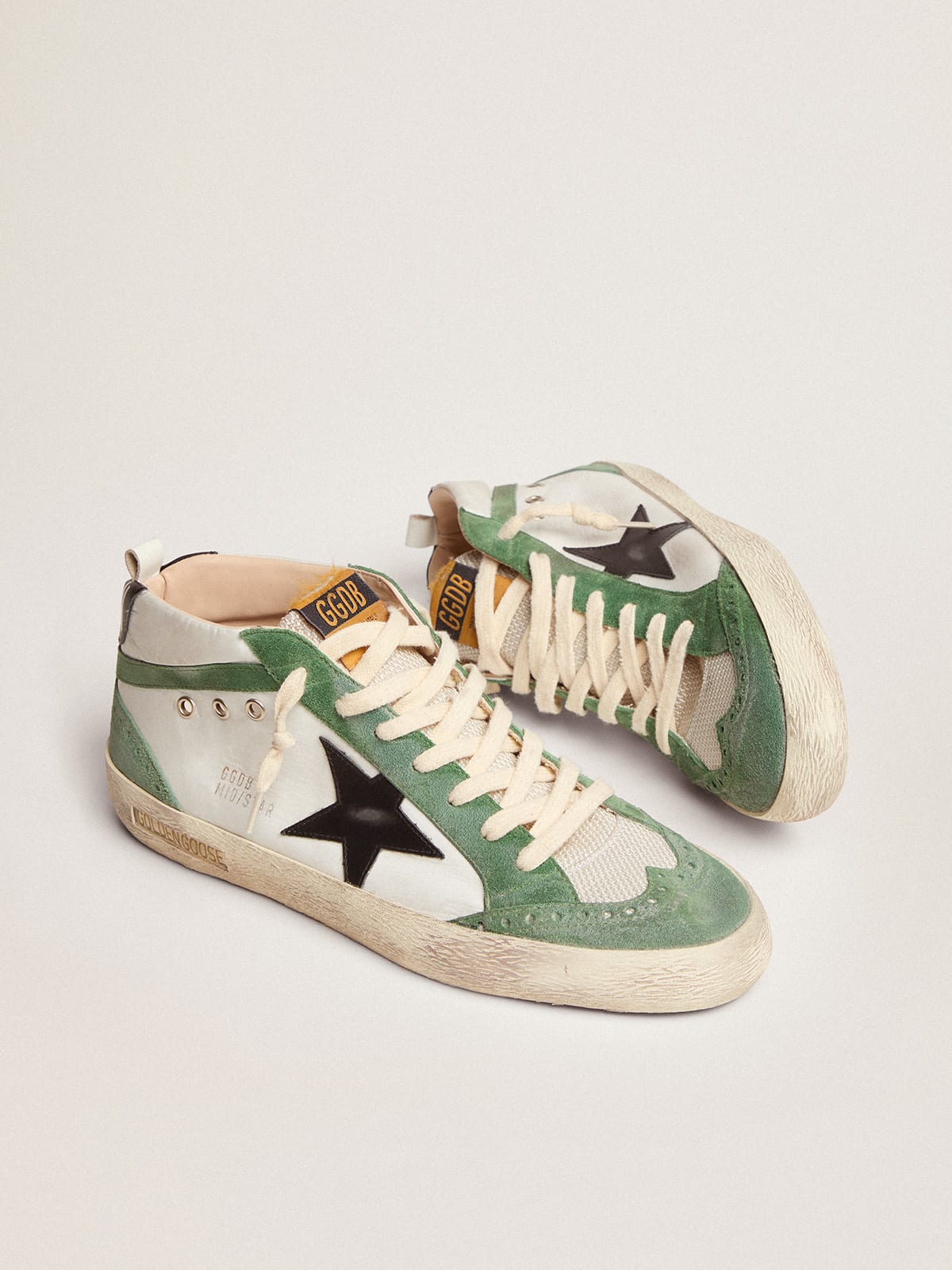 Golden Goose - Mid Star LTD sneakers with black leather star and green suede flash in 
