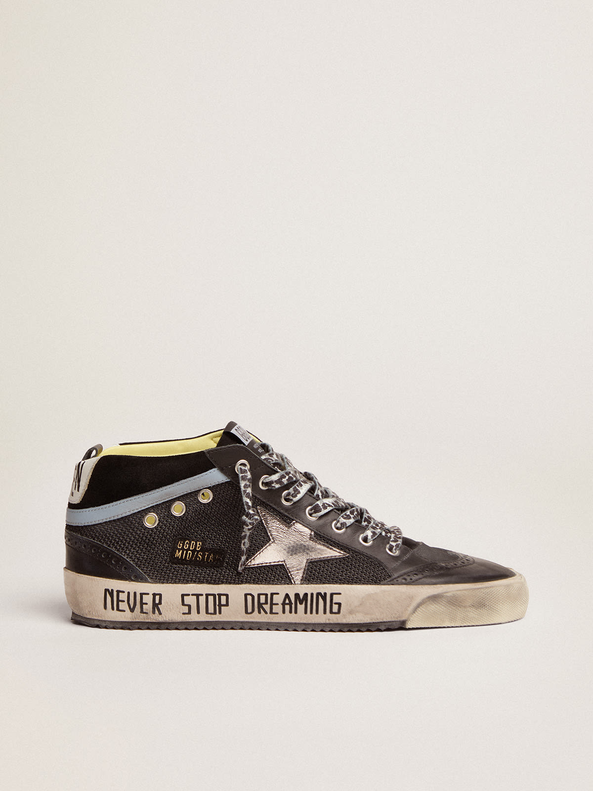 Golden Goose - Men's Mid Star LTD in black mesh and leather with gray star in 