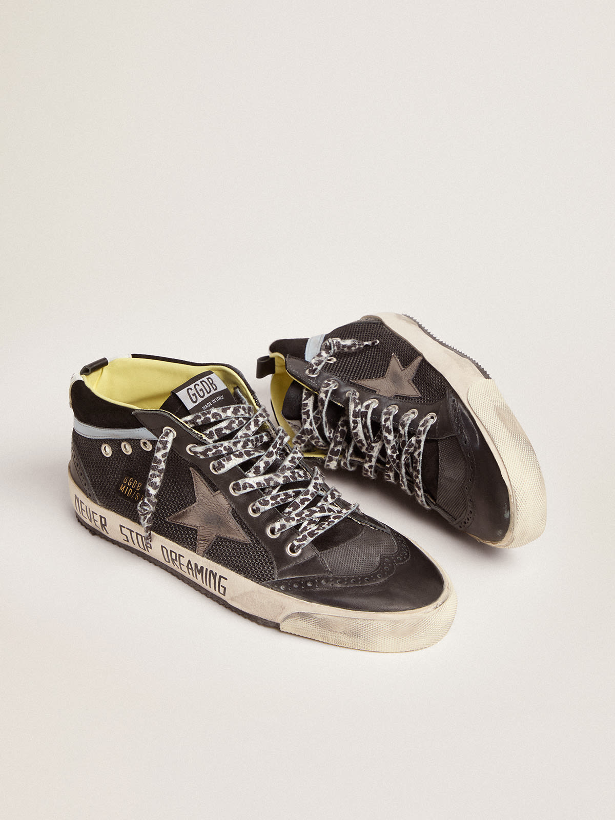 Golden Goose - Men's Mid Star LTD in black mesh and leather with gray star in 