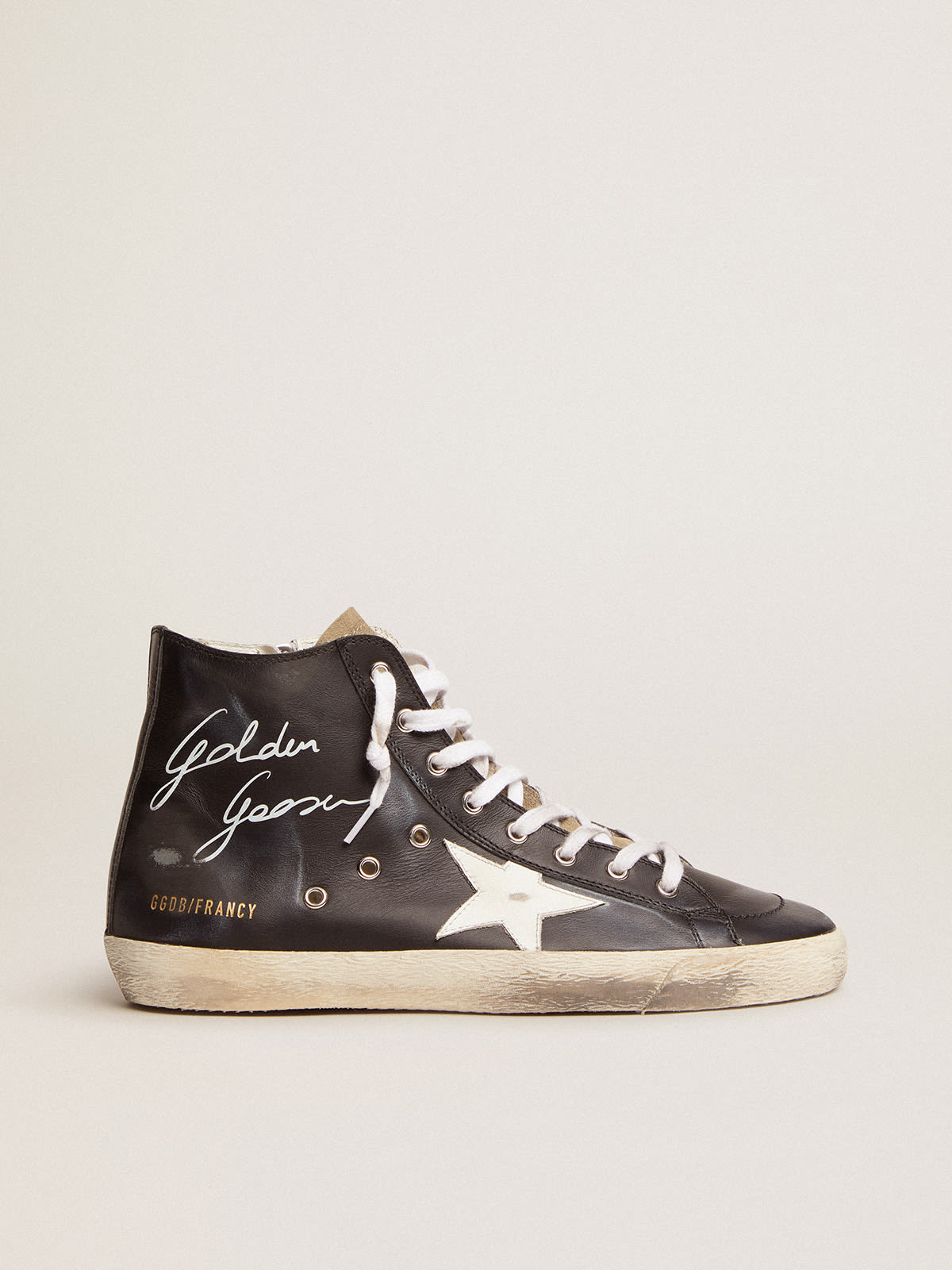 Golden Goose - Sneakers Francy avec tige en cuir noir et étoile en cuir blanc in 
