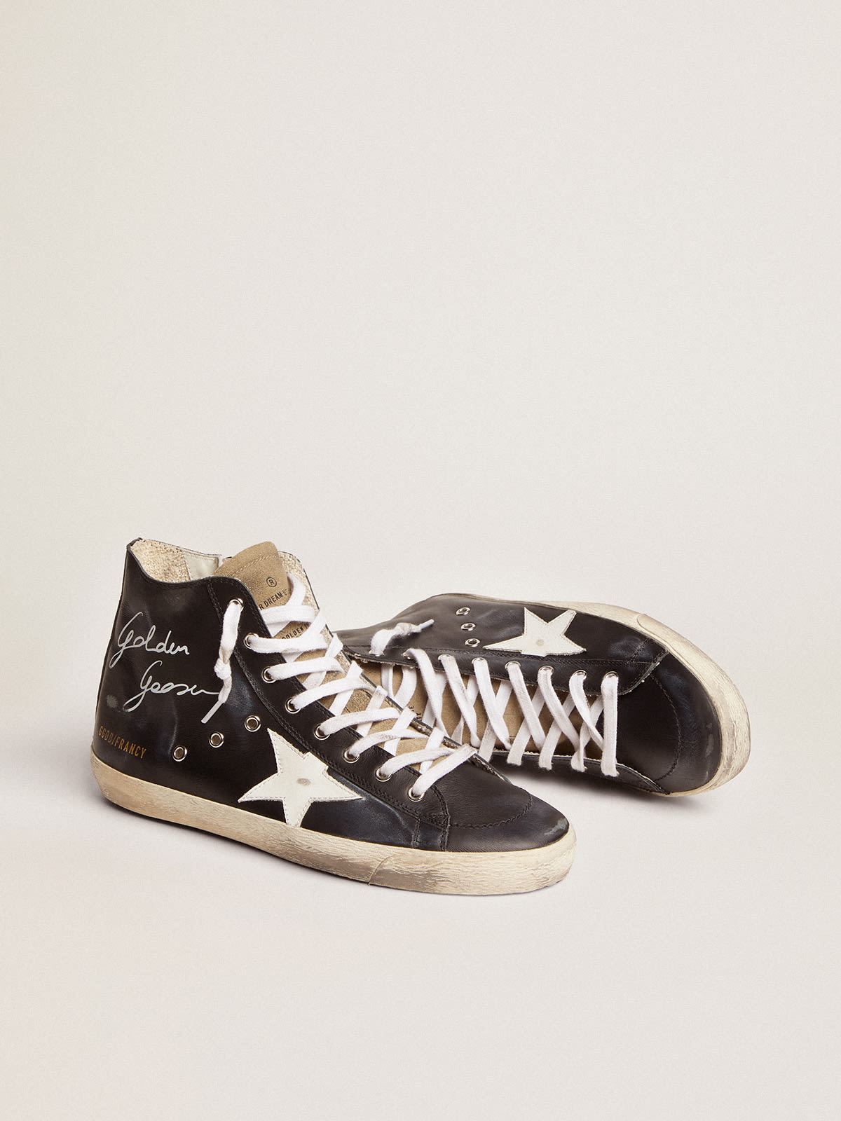 Golden Goose - Men's Francy with black leather upper and white leather star in 