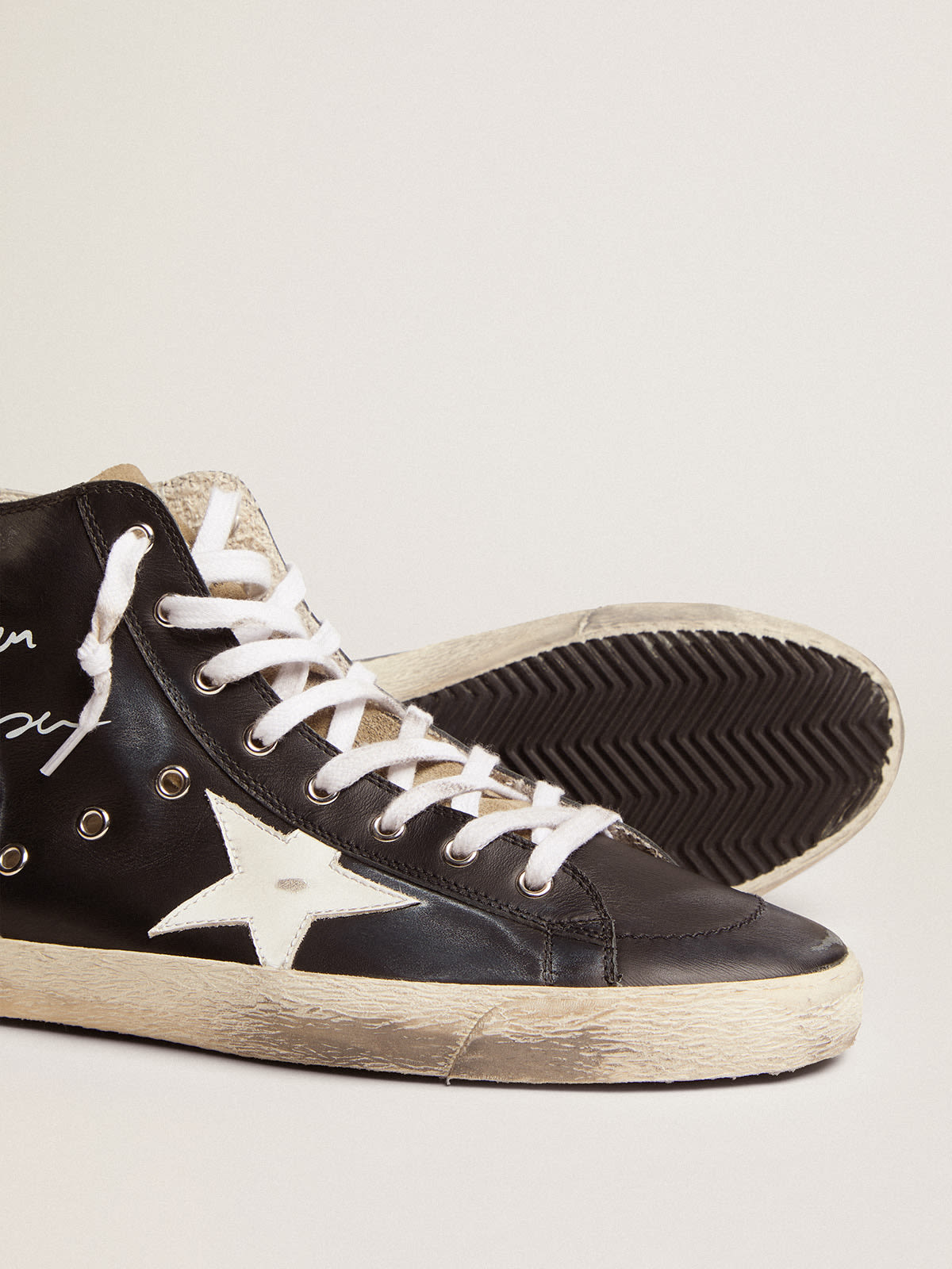 Golden Goose - Men's Francy with black leather upper and white leather star in 