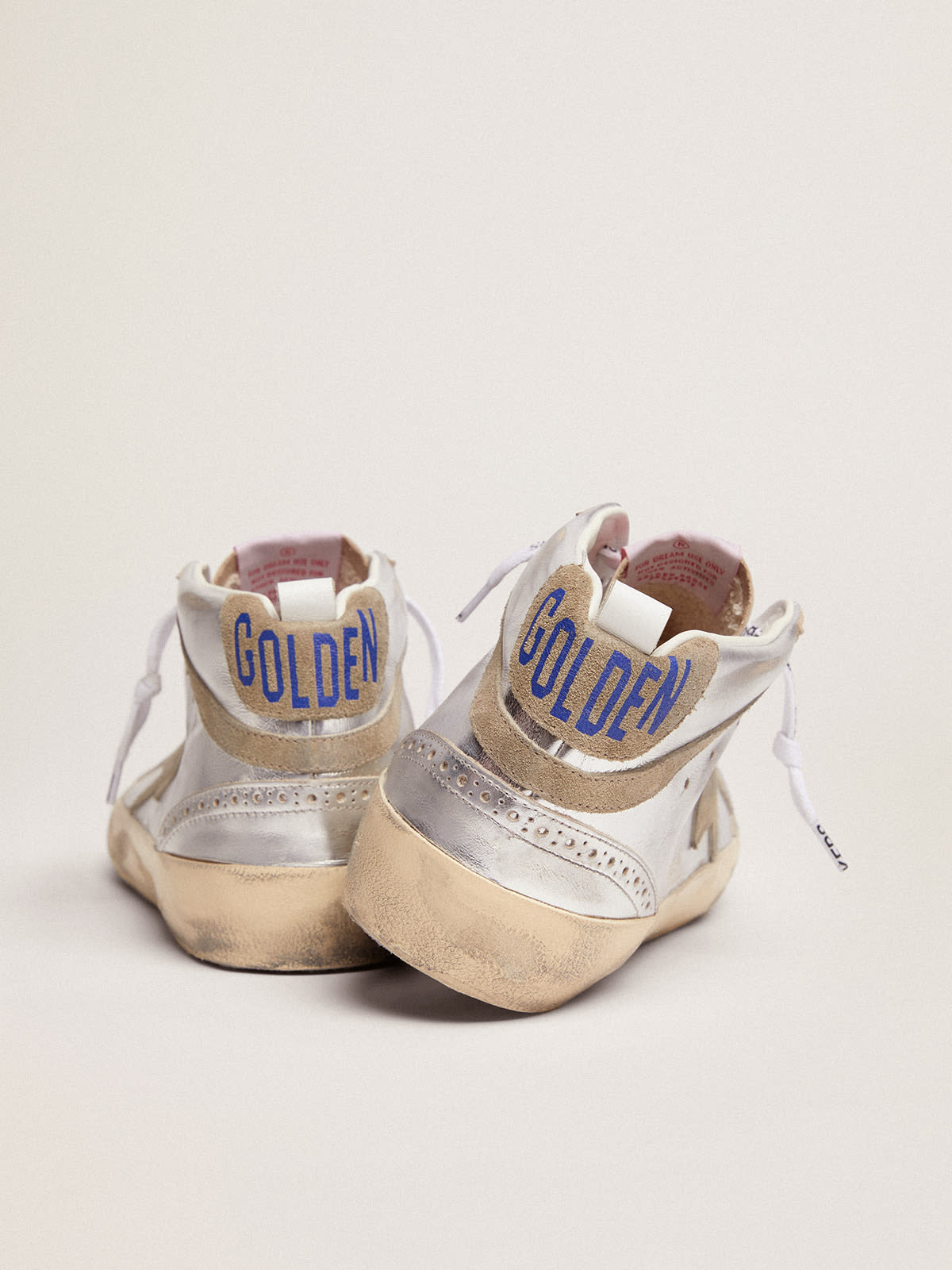 Golden Goose - Mid Star Donna in pelle laminata argento con stella tortora in 