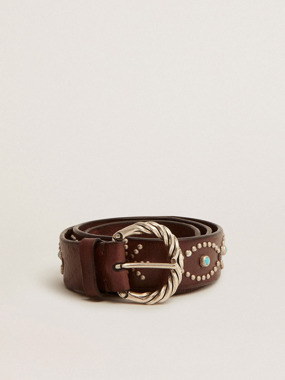 Golden Goose - Women's belt in dark brown leather with colored studs in 