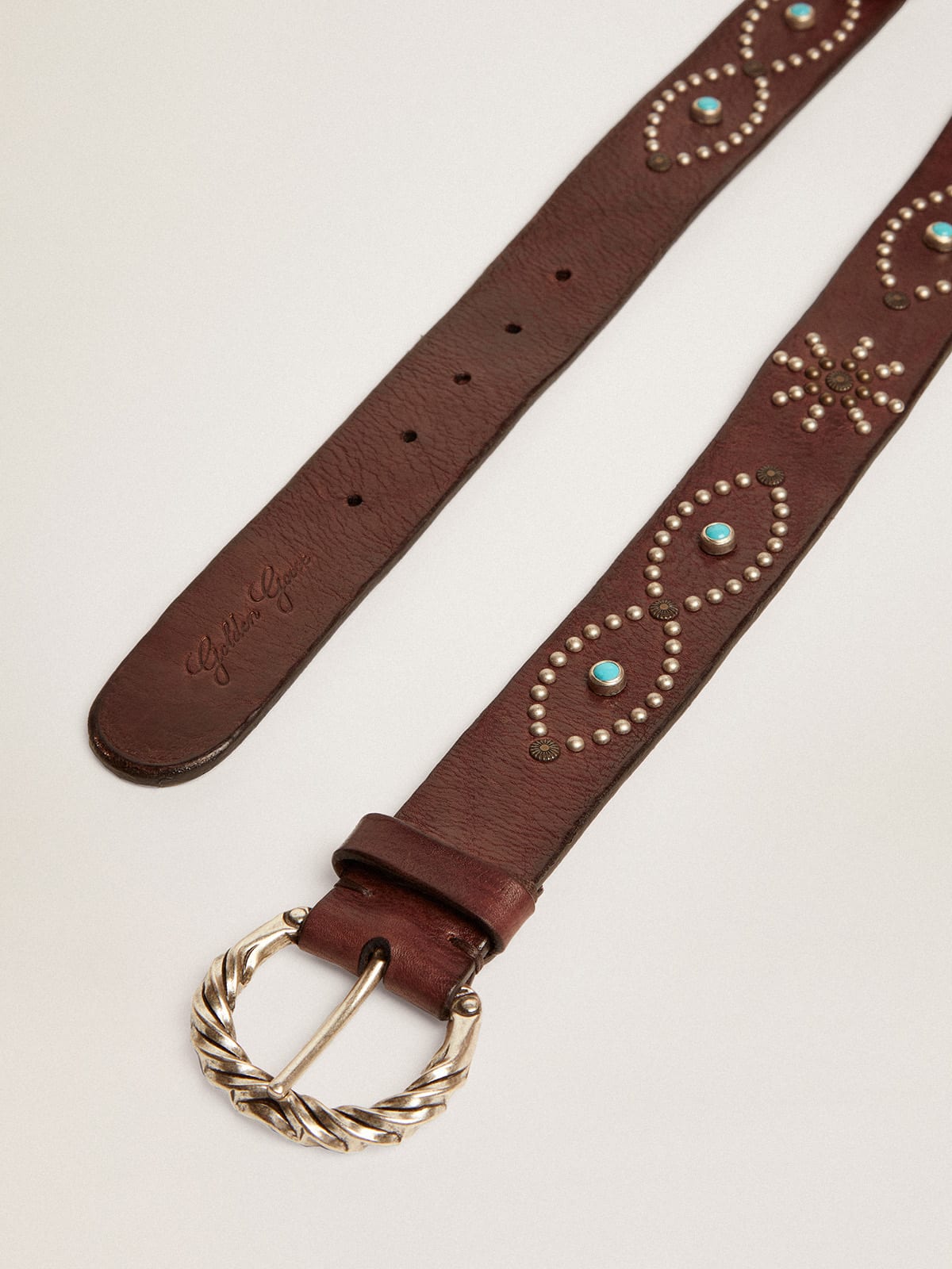 Golden Goose - Dallas belt in dark brown leather with colored studs in 