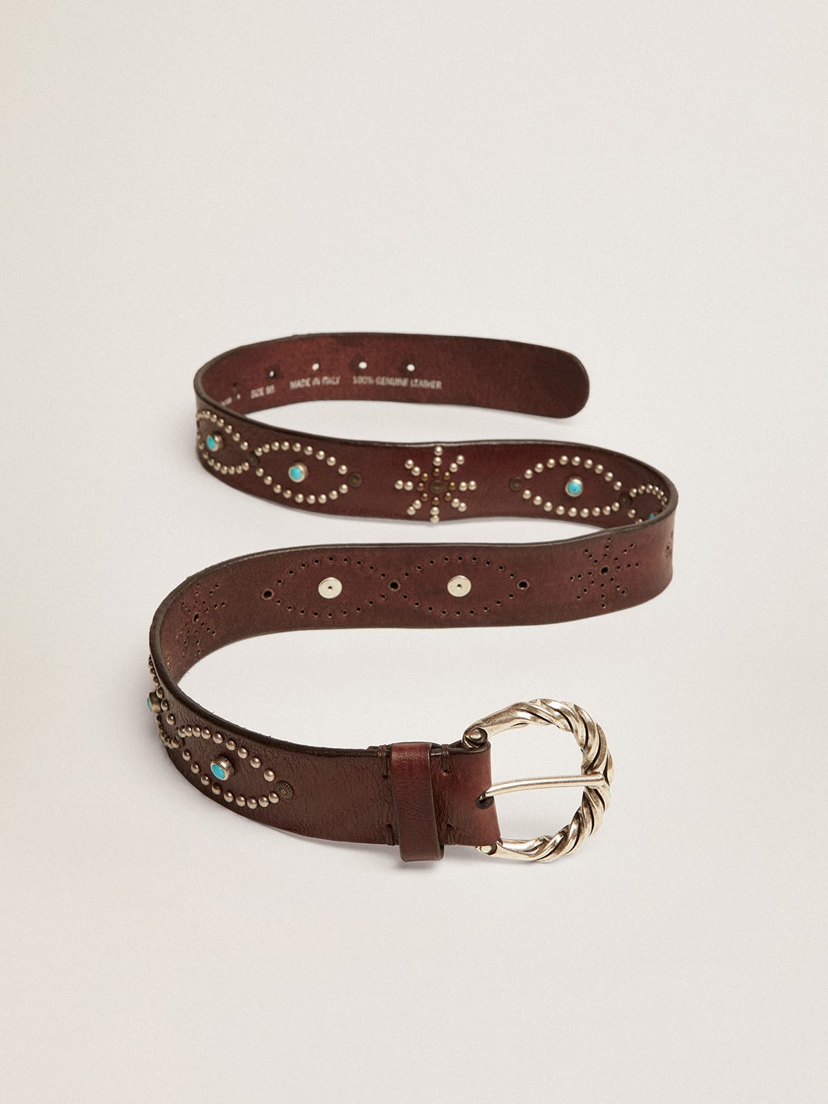 Golden Goose - Women's belt in dark brown leather with colored studs in 