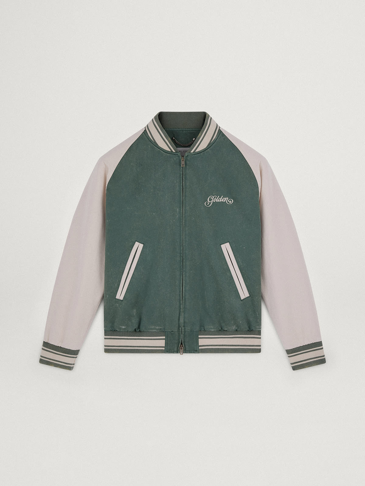 Military-green and white Journey Collection Eric bomber jacket