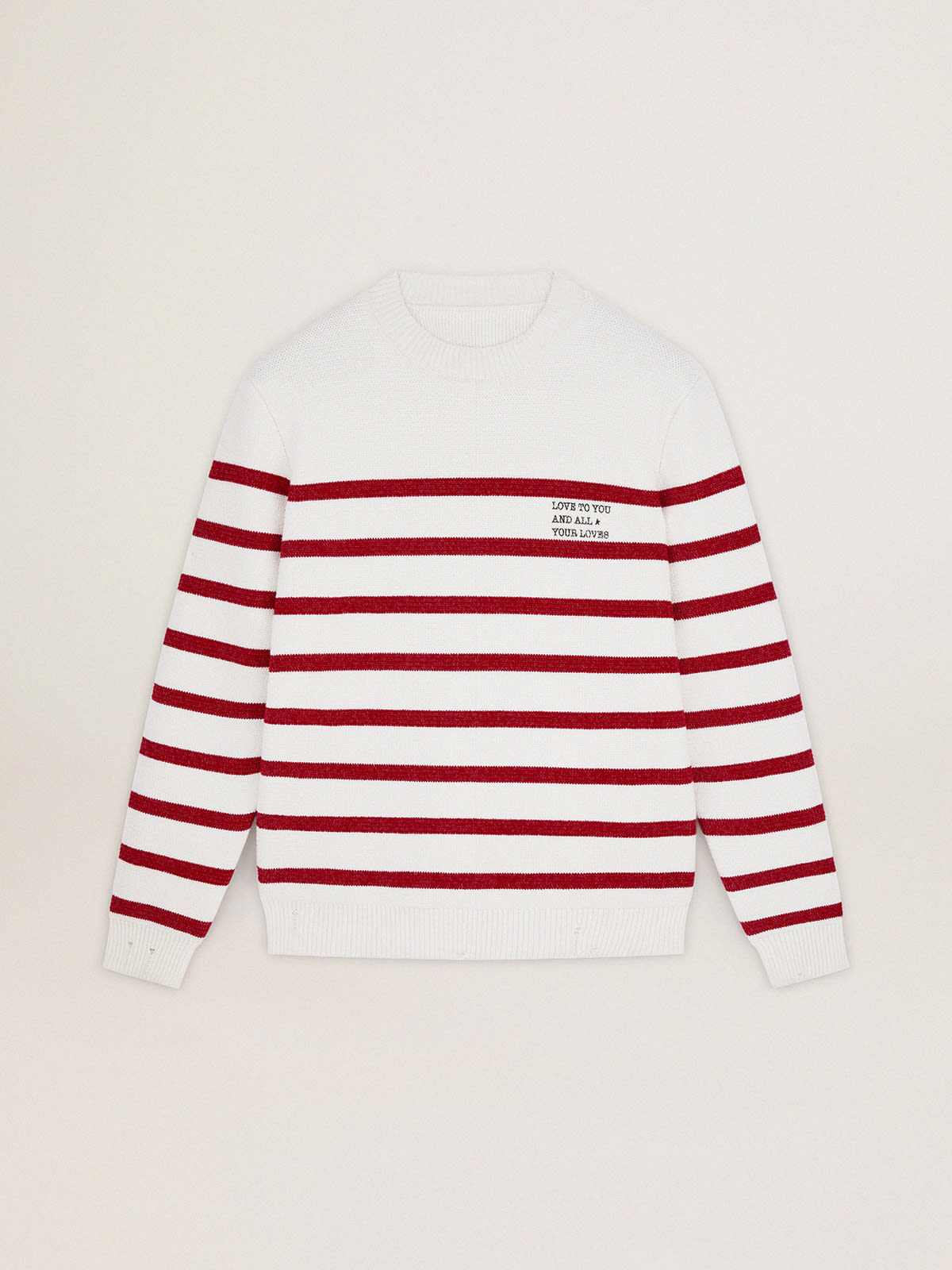 Golden Goose - White cotton Journey Collection pullover with red stripes and lettering on the front in 