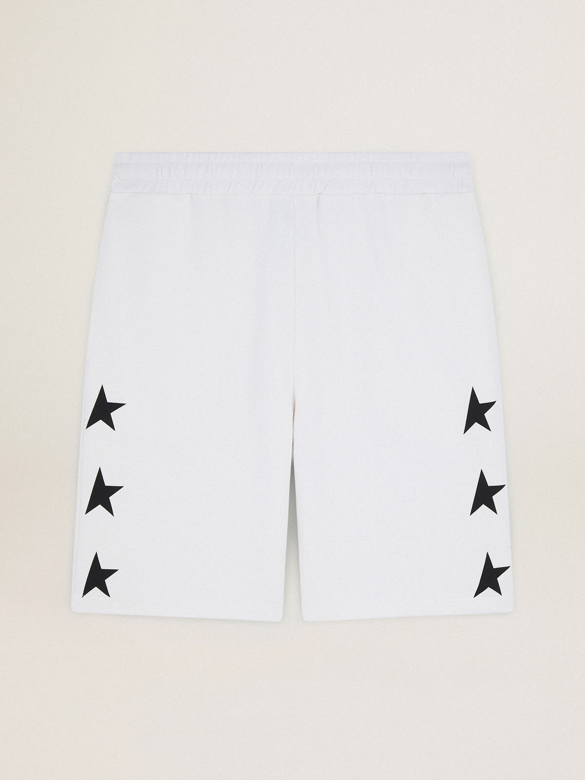 Golden Goose - Men's vintage white bermuda shorts with contrasting black stars in 