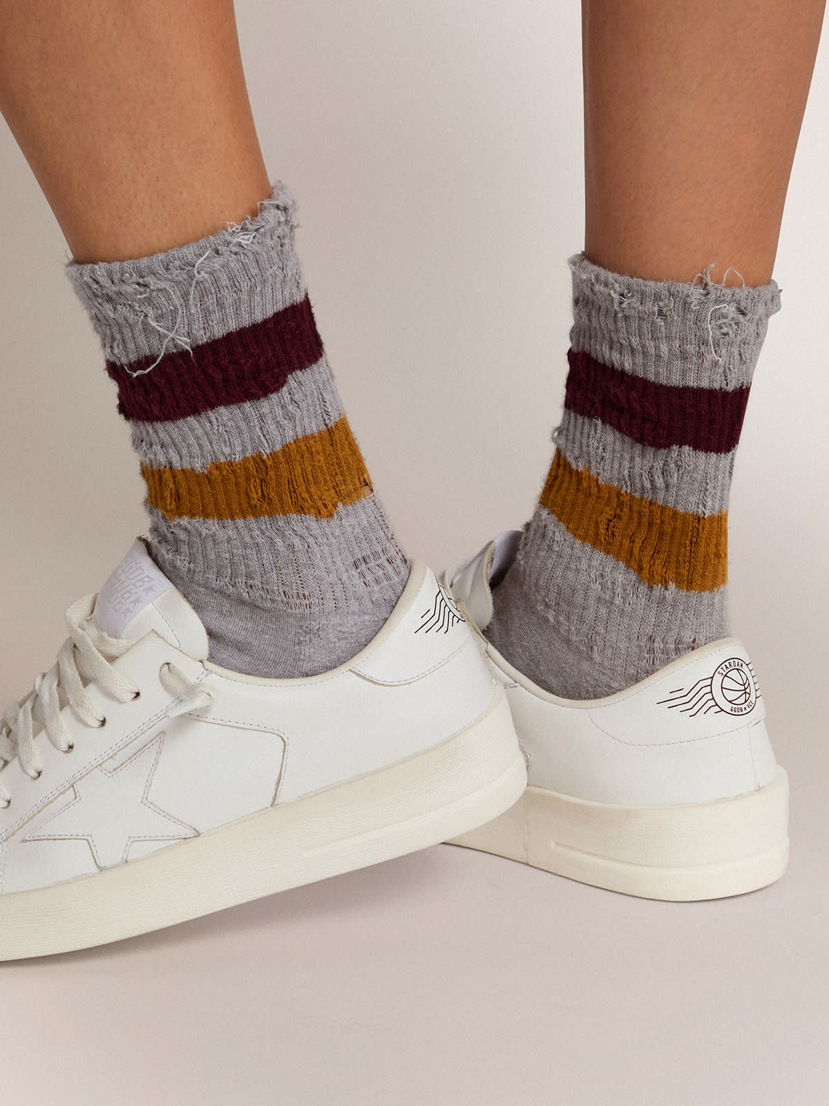 Golden Goose - Melange grey socks with distressed details and two-tone stripes in 
