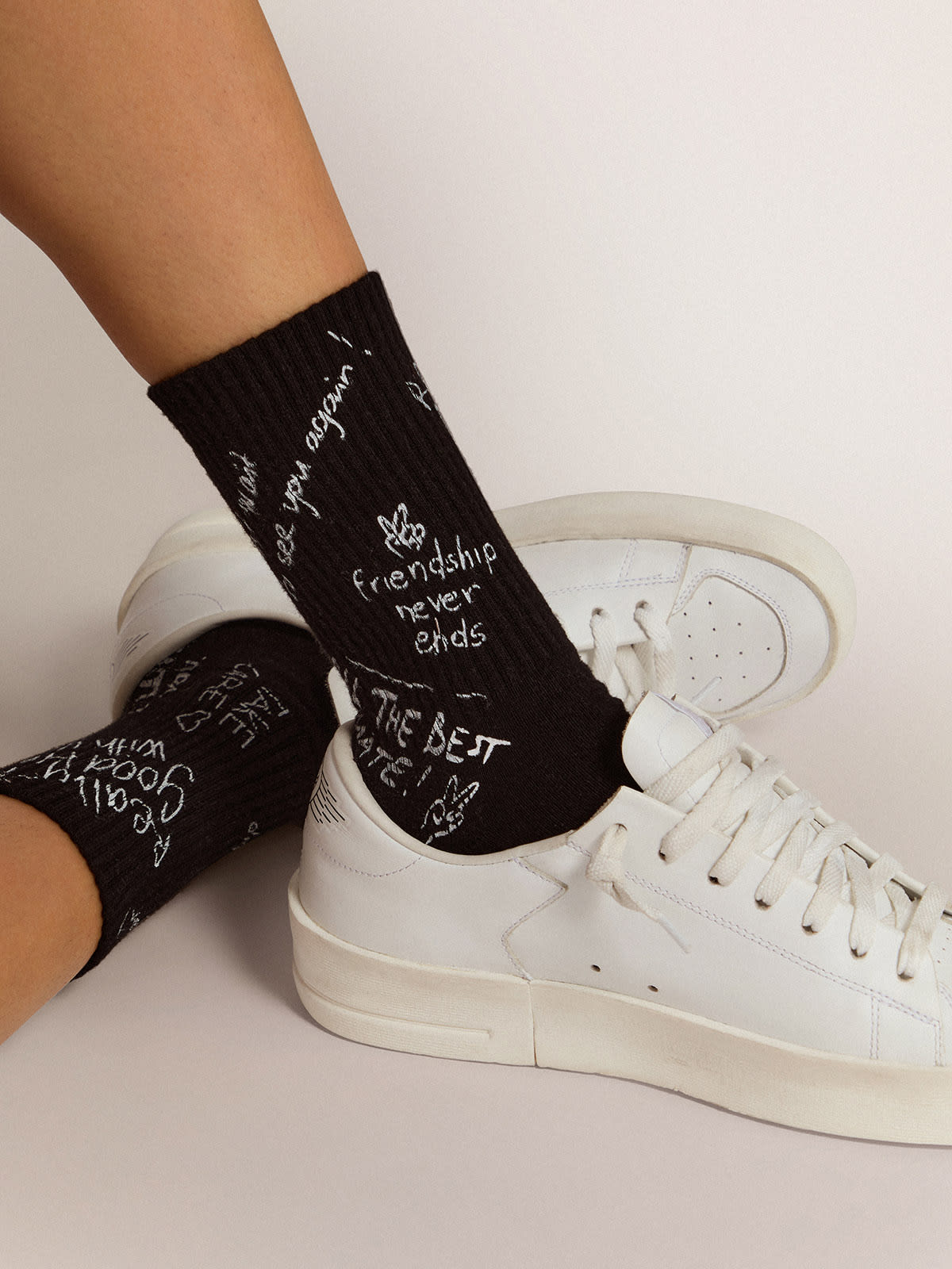 Golden Goose - Black socks with white Golden Statement lettering in 