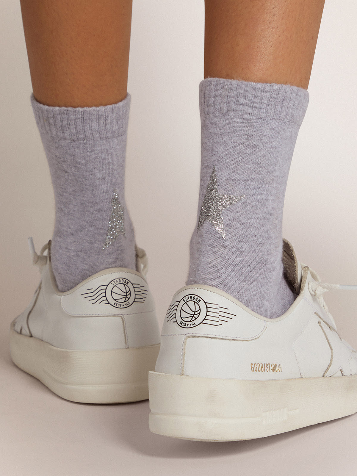Golden Goose - Melange grey cotton socks with glittery silver star in 