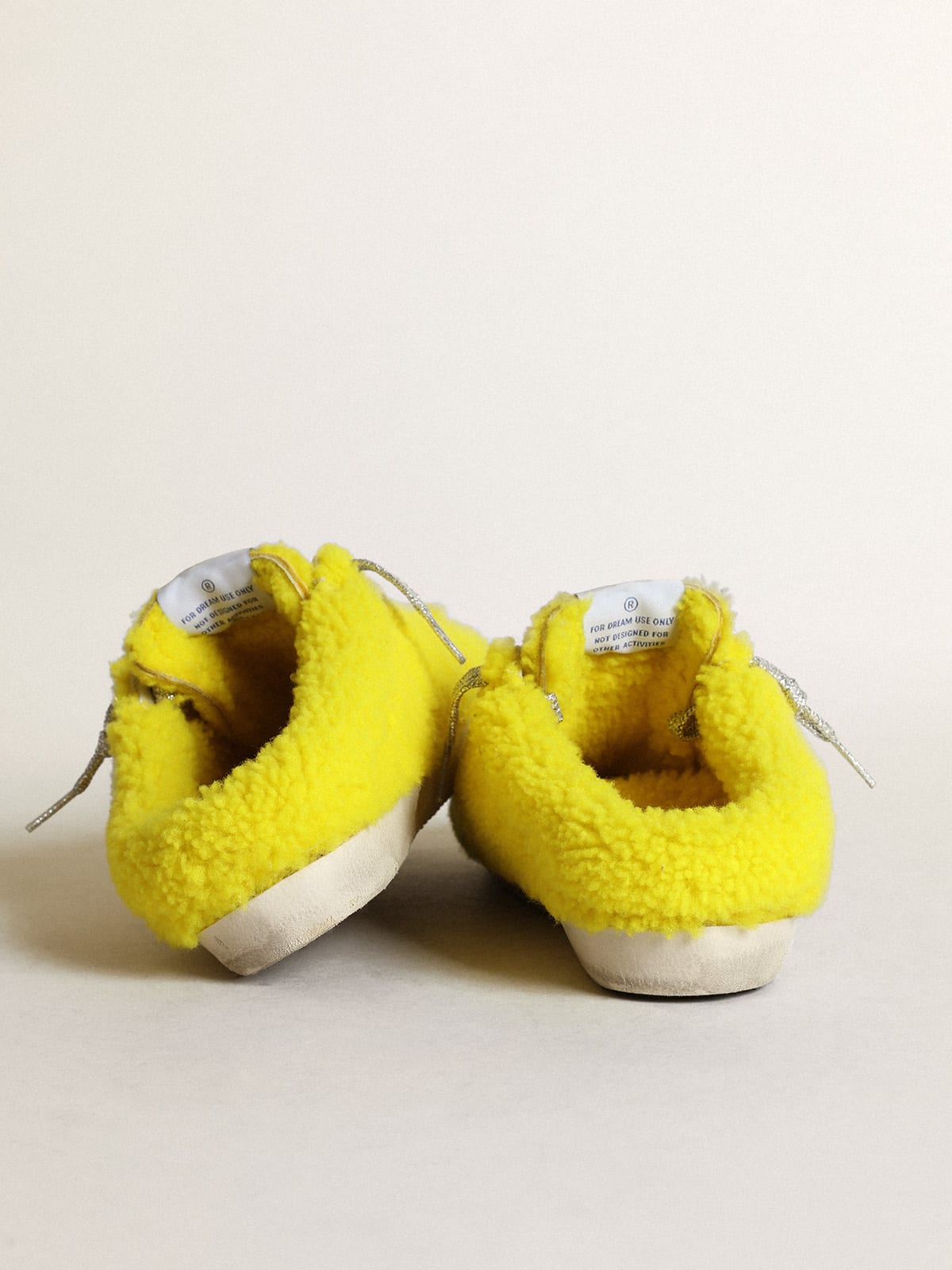 Golden Goose - Super-Star Sabots in fluorescent yellow shearling with white leather star in 