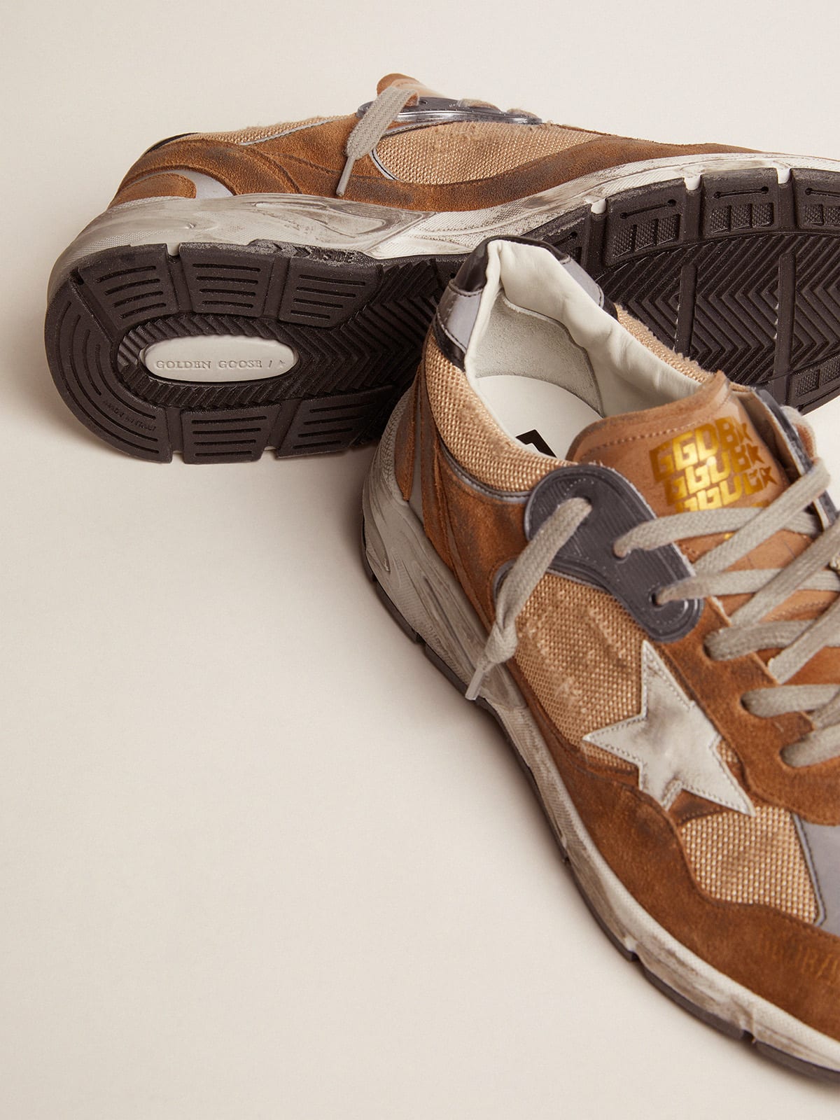 Golden Goose - Men's Dad-Star in tobacco-colored mesh and suede with white star in 