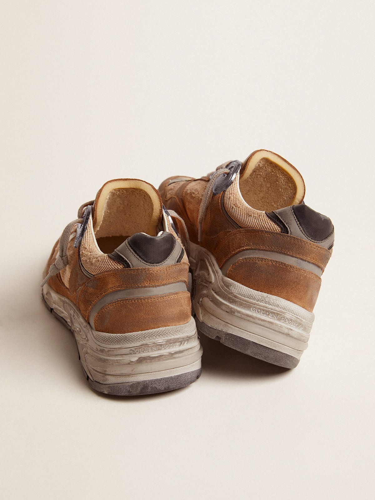 Golden Goose - Men's Dad-Star in tobacco-colored mesh and suede with white star in 