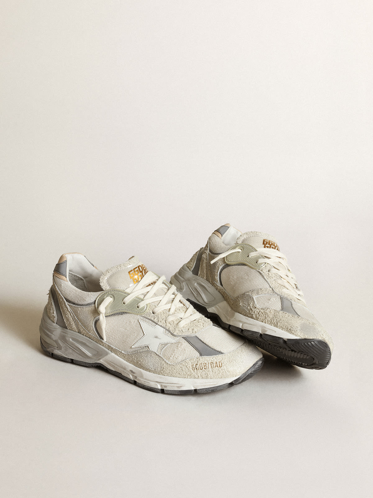 Golden Goose - Dad-Star sneakers in white mesh and suede with white leather star and beige leather heel tab in 