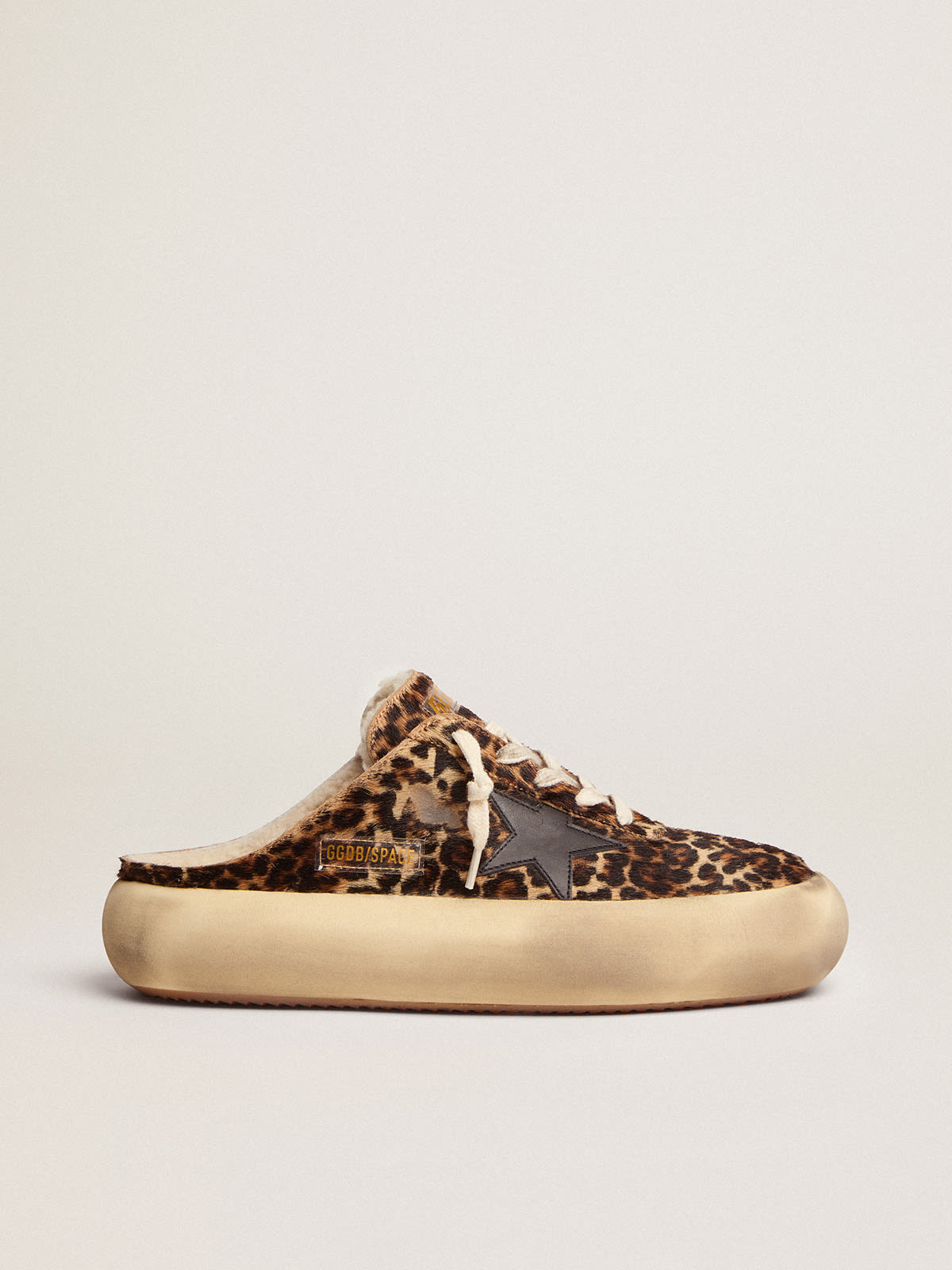 Women's Space-Star Sabot in animal print pony skin and shearling lining