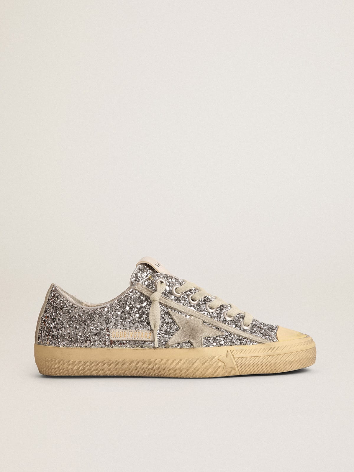 Golden Goose Metallic Gold/Blue Canvas And Leather V-Star Low Top