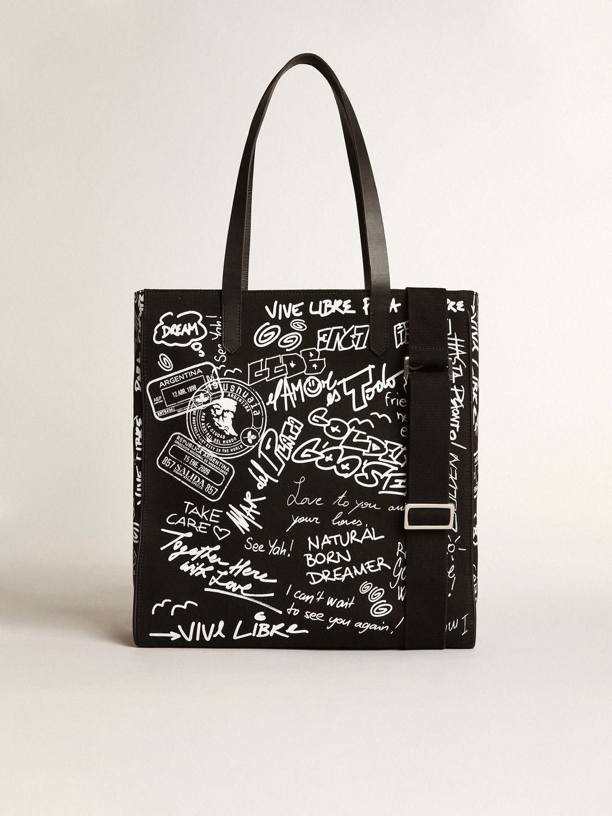 Golden Goose - Sac California Bag North-South noir avec imprimé graffiti blanc contrasté in 