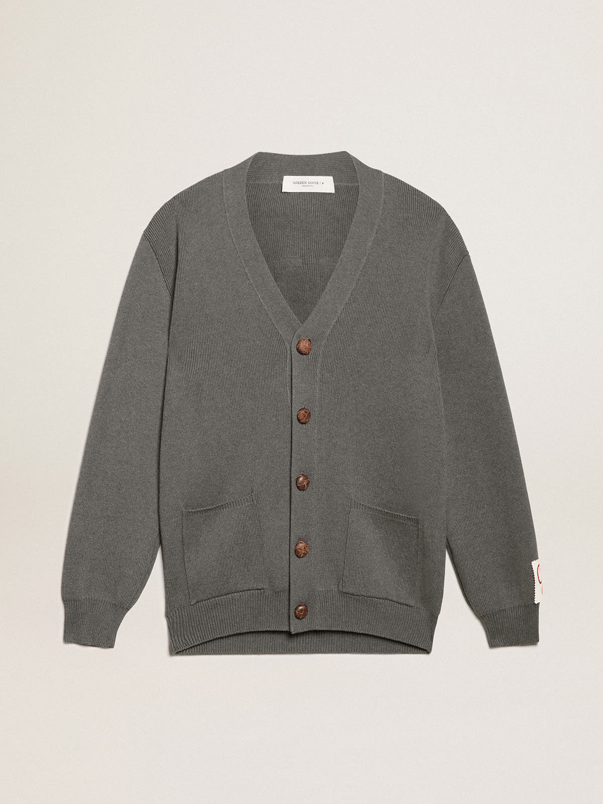 Golden Goose - Men's cardigan in mélange gray cotton with logo on the back in 