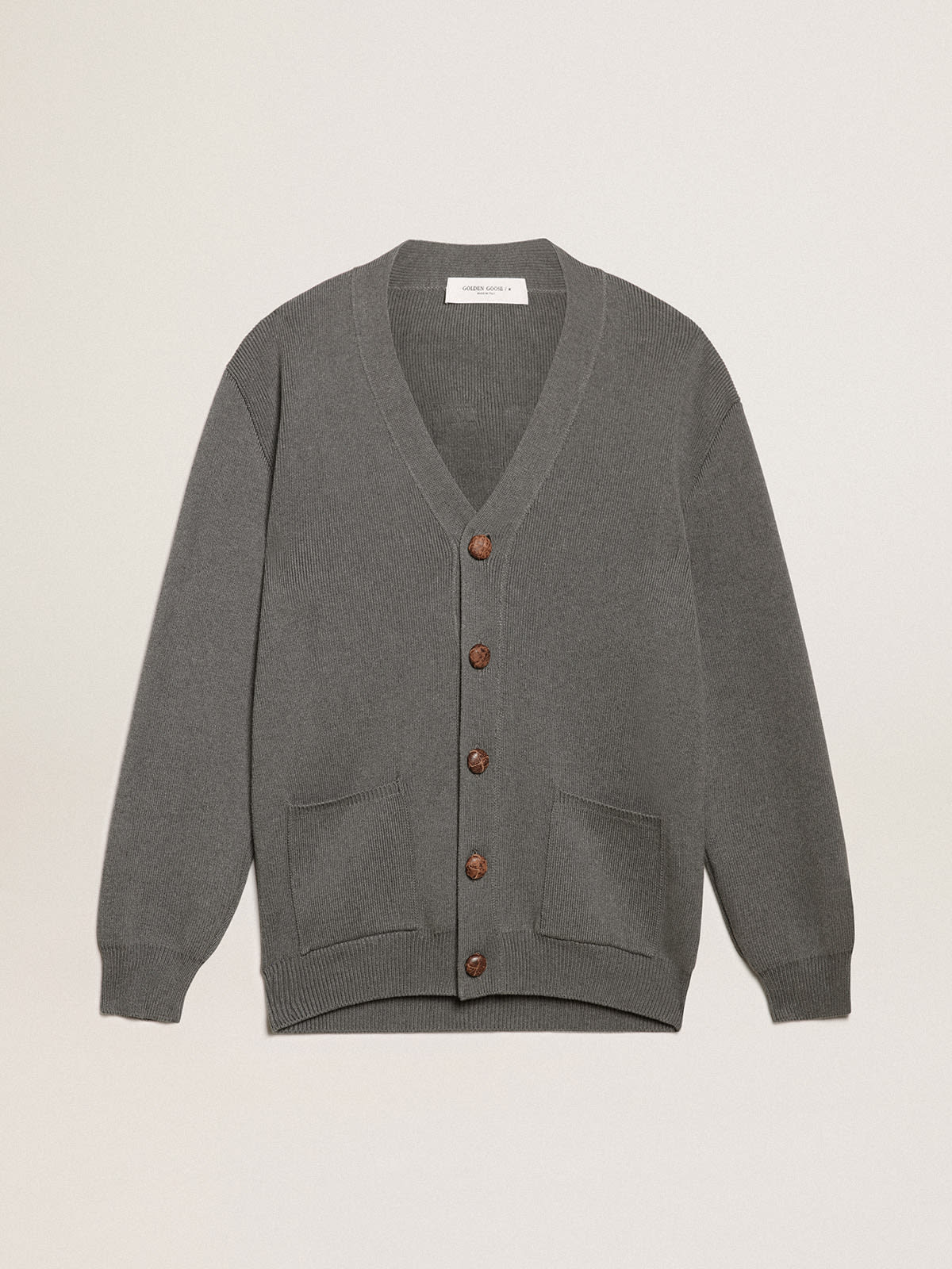 Men's grey cotton cardigan with buttons | Golden Goose