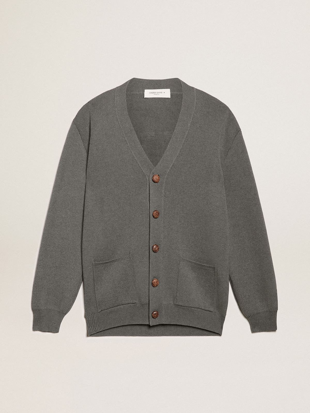 Golden Goose - Women’s cardigan in gray melange cotton with logo on the back in 