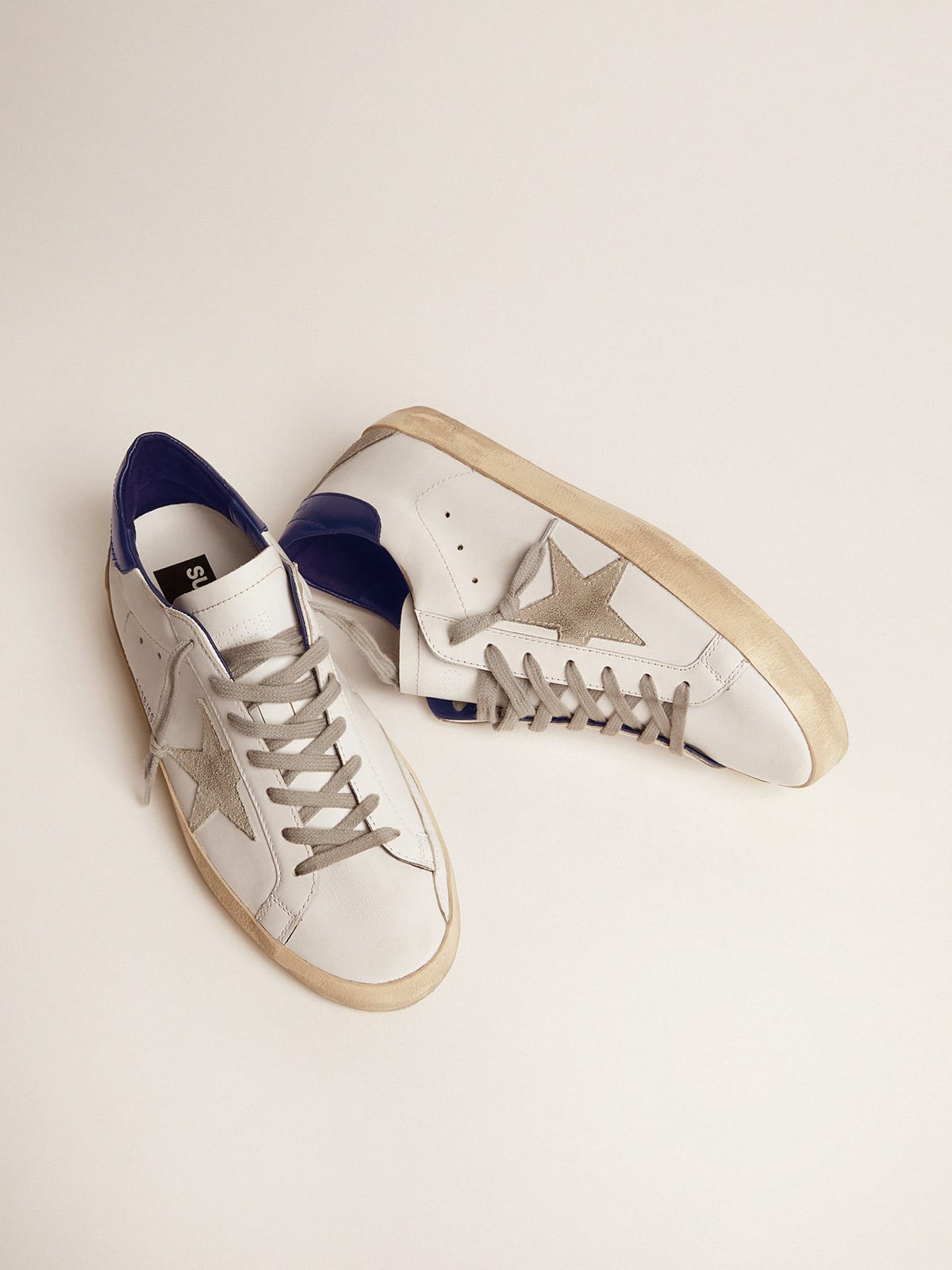 Men\'s Super-Star with suede star and blue heel tab | Golden Goose