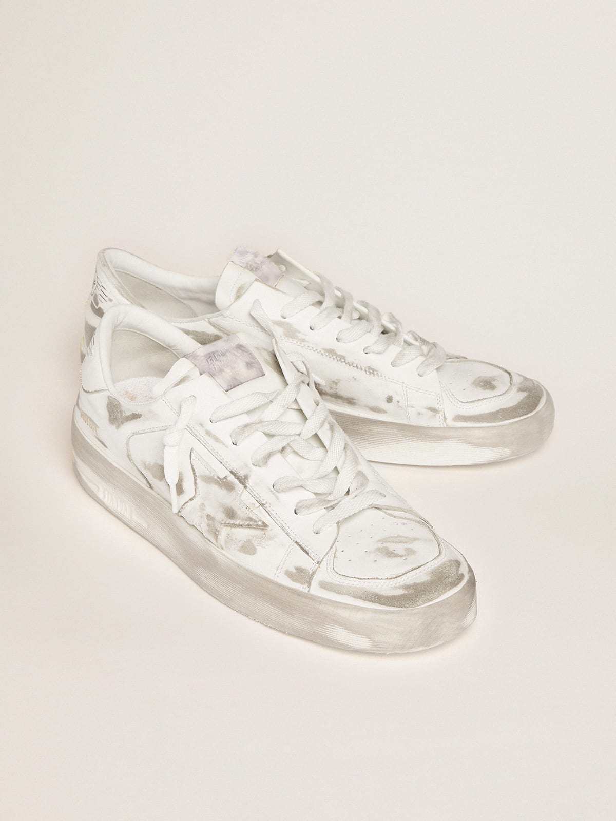 Golden Goose - Men's Stardan in white leather with distressed effect in 