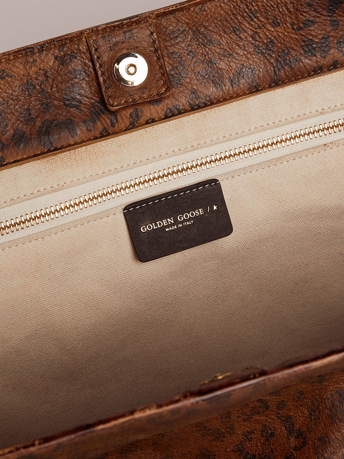 Golden Goose - Women's Pasadena Bag with leopard print and contrasting black handles in 