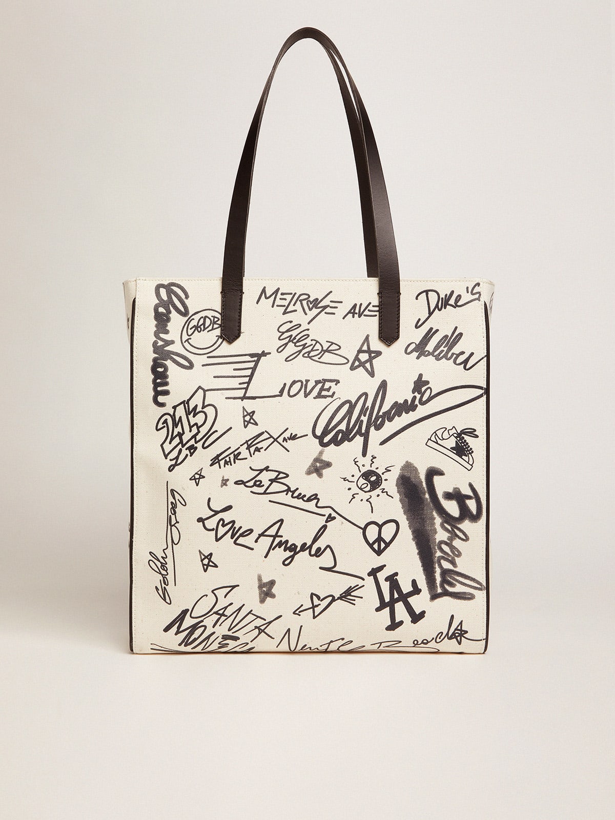Golden Goose - White North-South California Bag with contrasting black graffiti print in 
