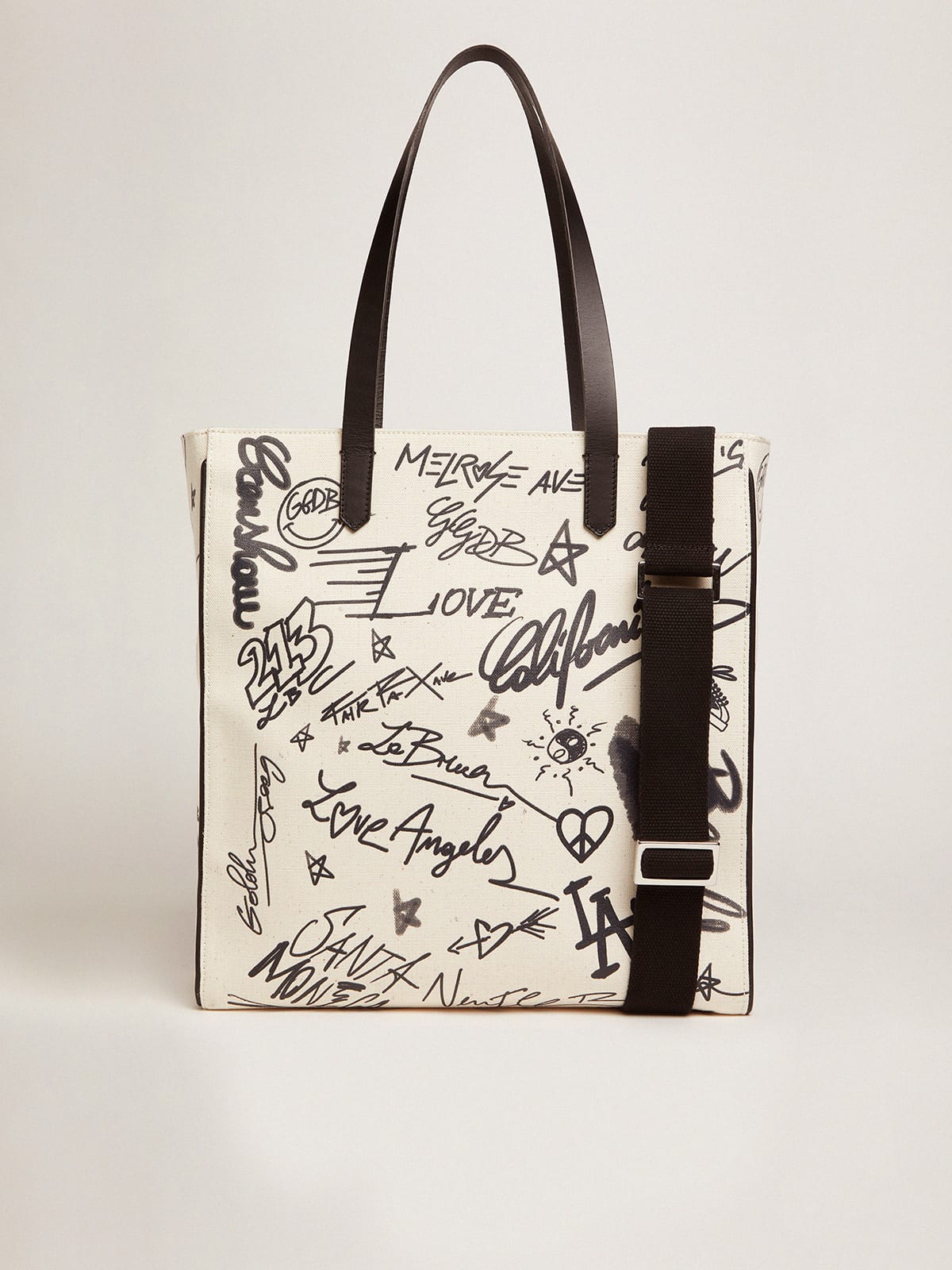 Golden Goose - Sac California Bag North-South blanc avec imprimé graffiti noir contrasté in 