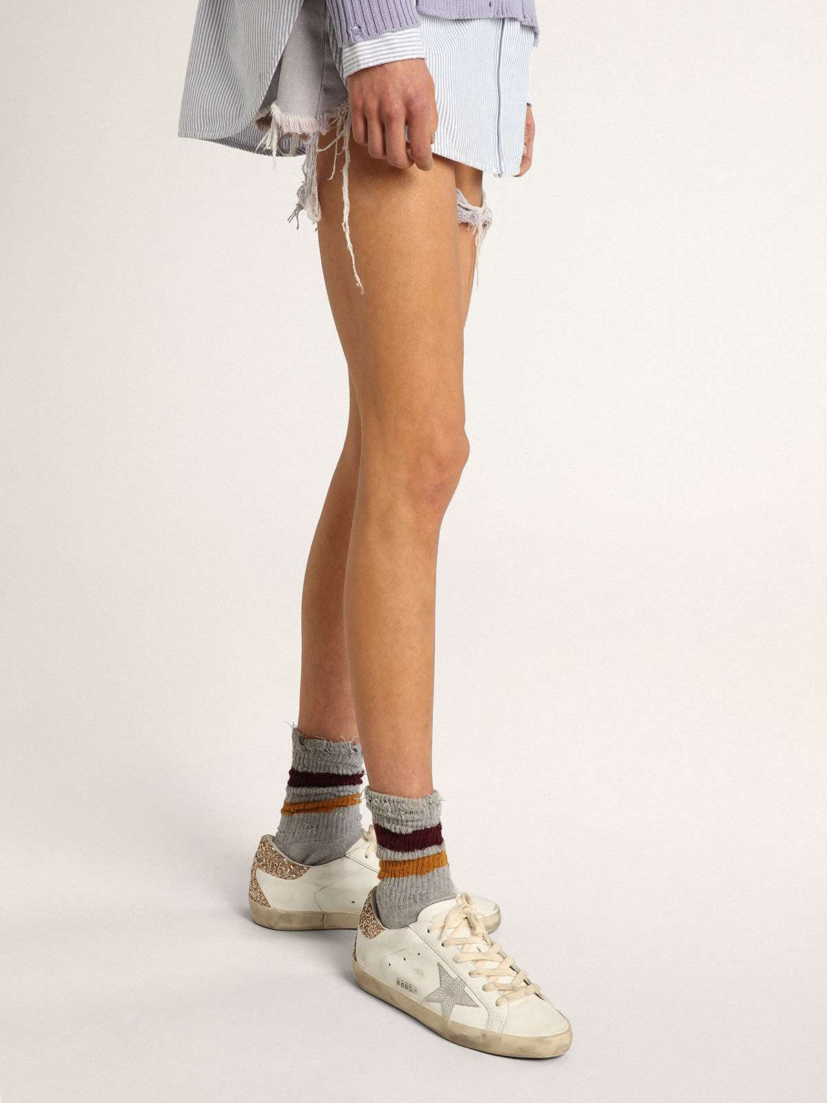 Golden Goose - Super-Star sneakers with snake-print silver leather star and gold glitter heel tab in 