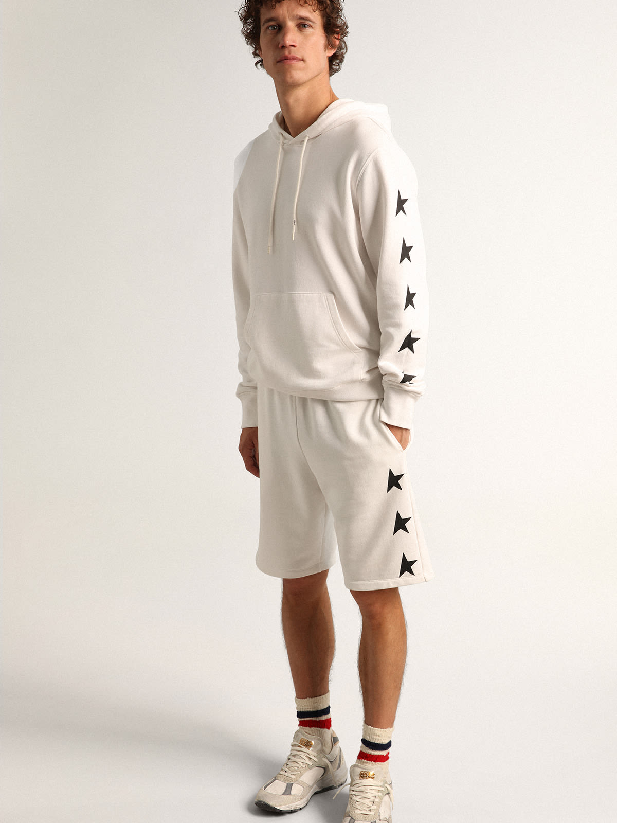 Golden Goose - Diego Star Collection Bermuda shorts in vintage white with contrasting black stars in 