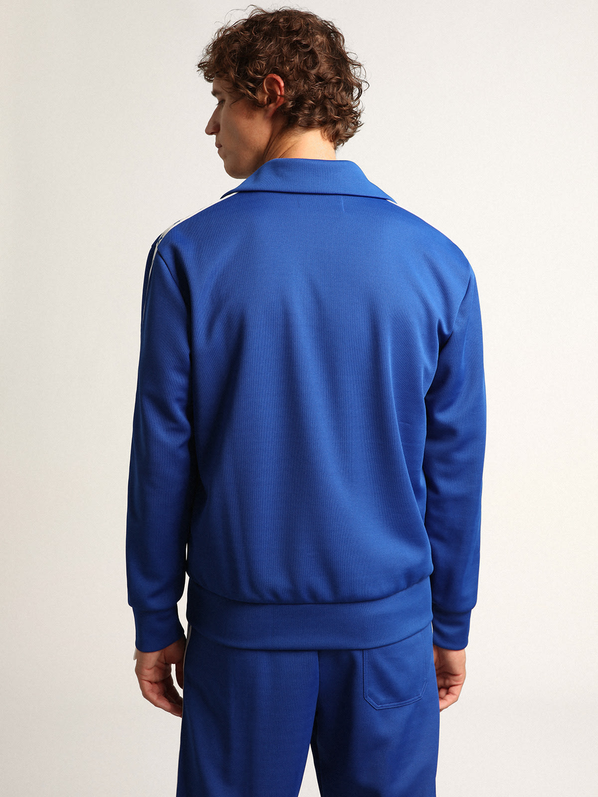 Golden Goose - Men's blue zipped sweatshirt with white strip and contrasting stars in 