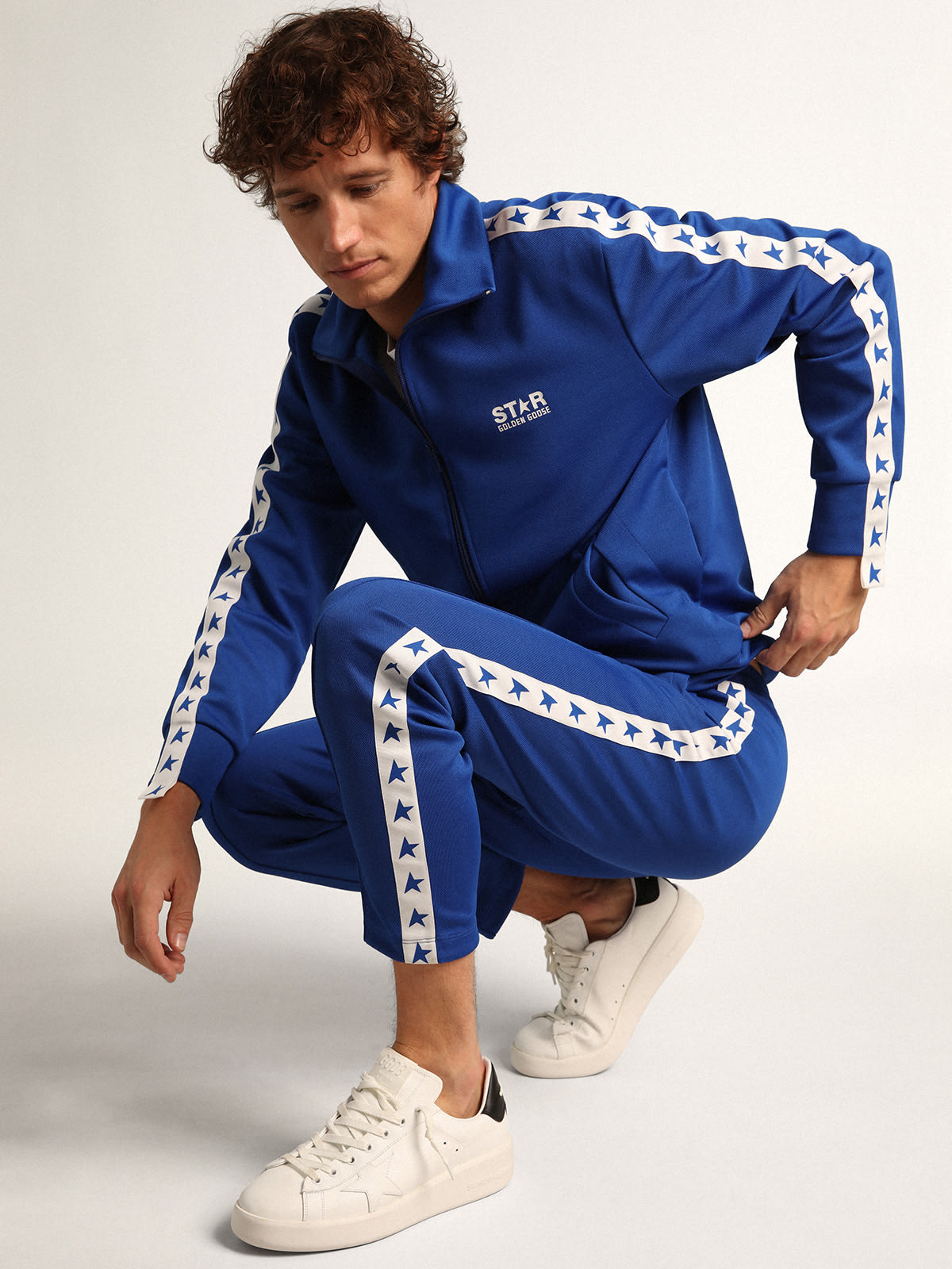 Men's blue joggers with band and stars on the sides | Golden Goose