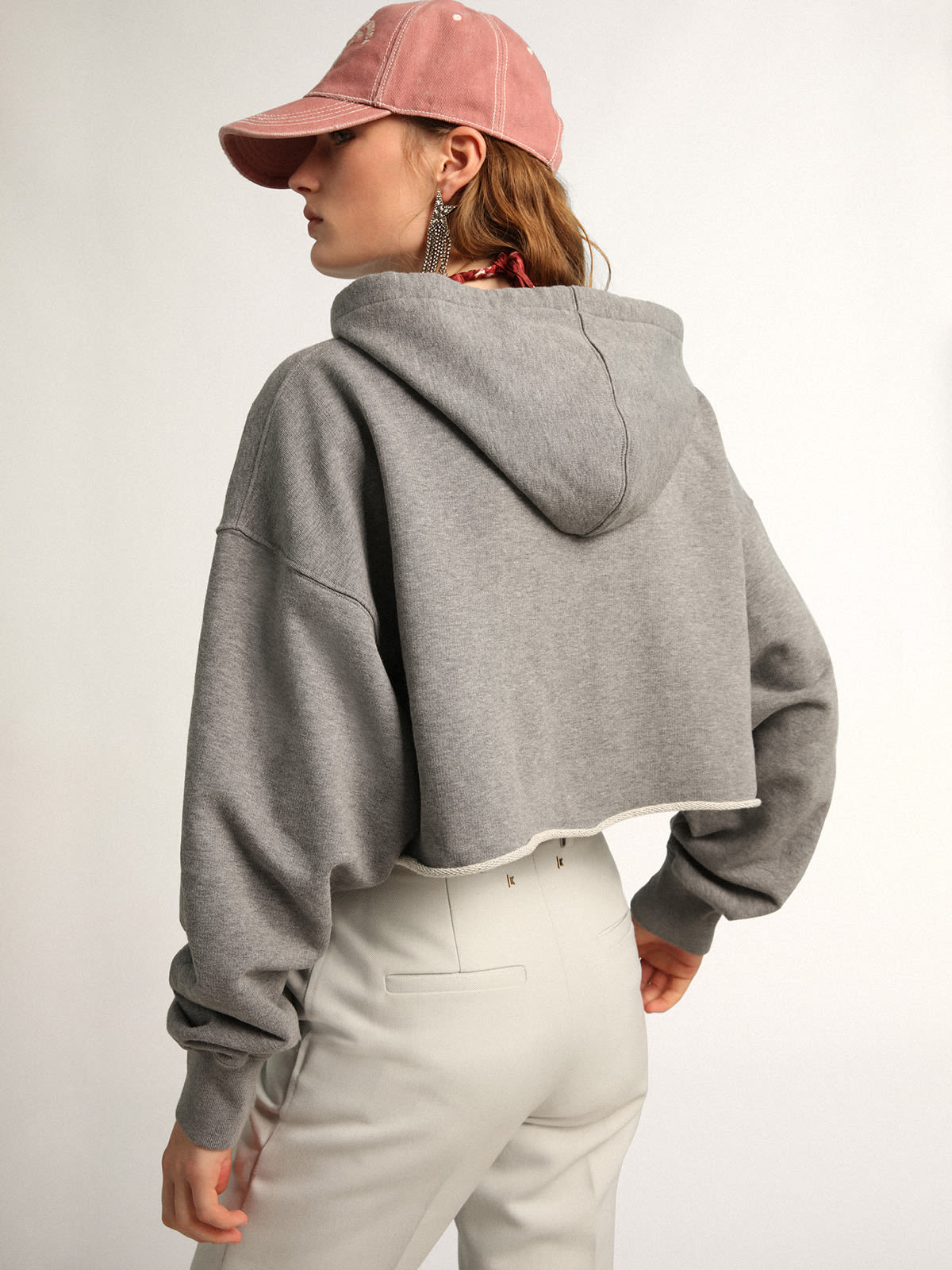 Gray melange cotton sweatshirt with hood