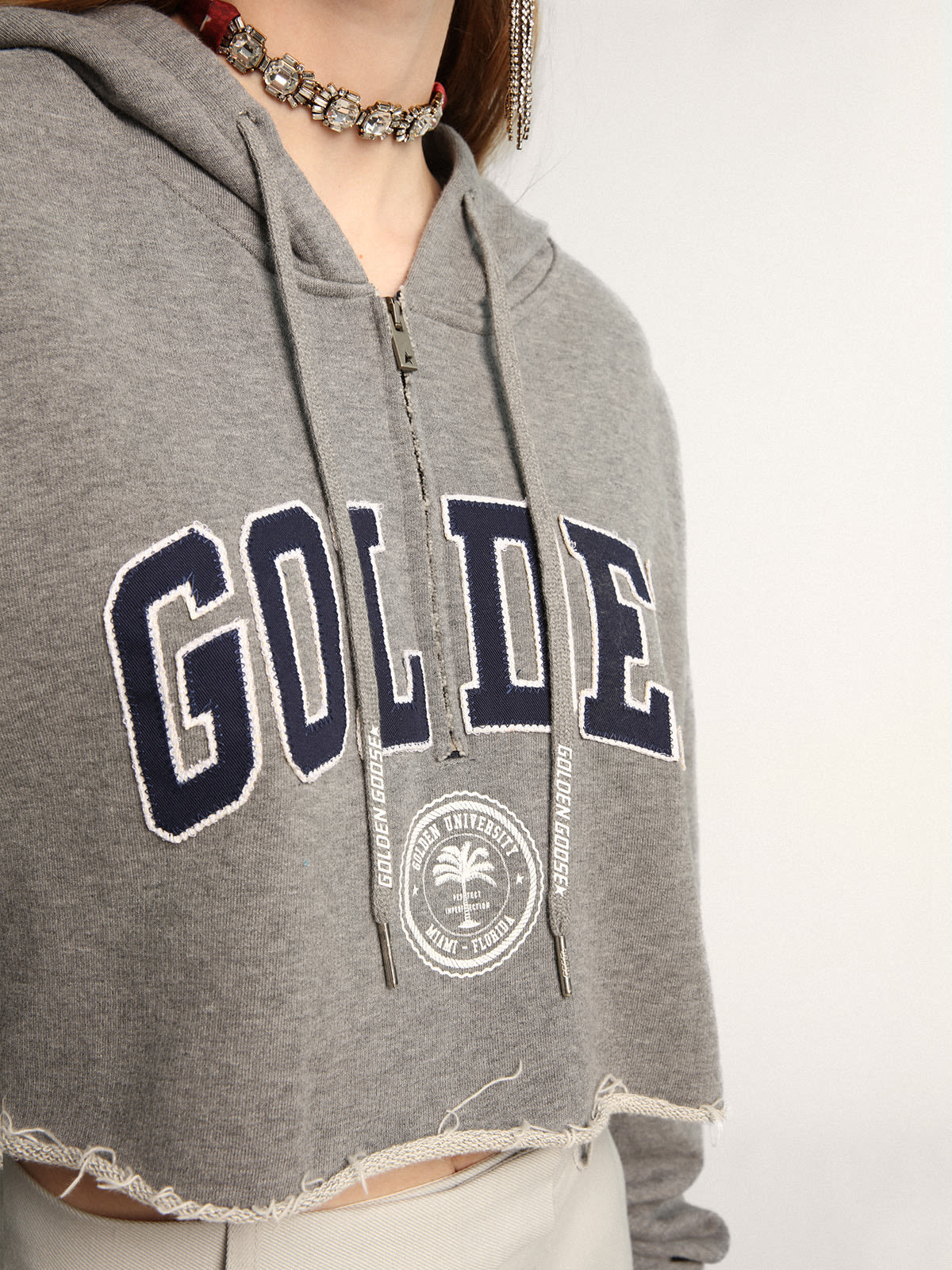 Gray melange cotton sweatshirt with hood