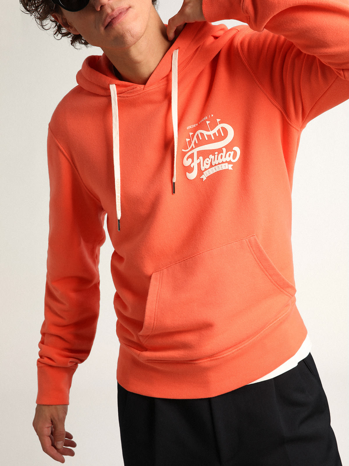 Golden Goose - Coral-colored Journey Collection sweatshirt with double white print on the back in 