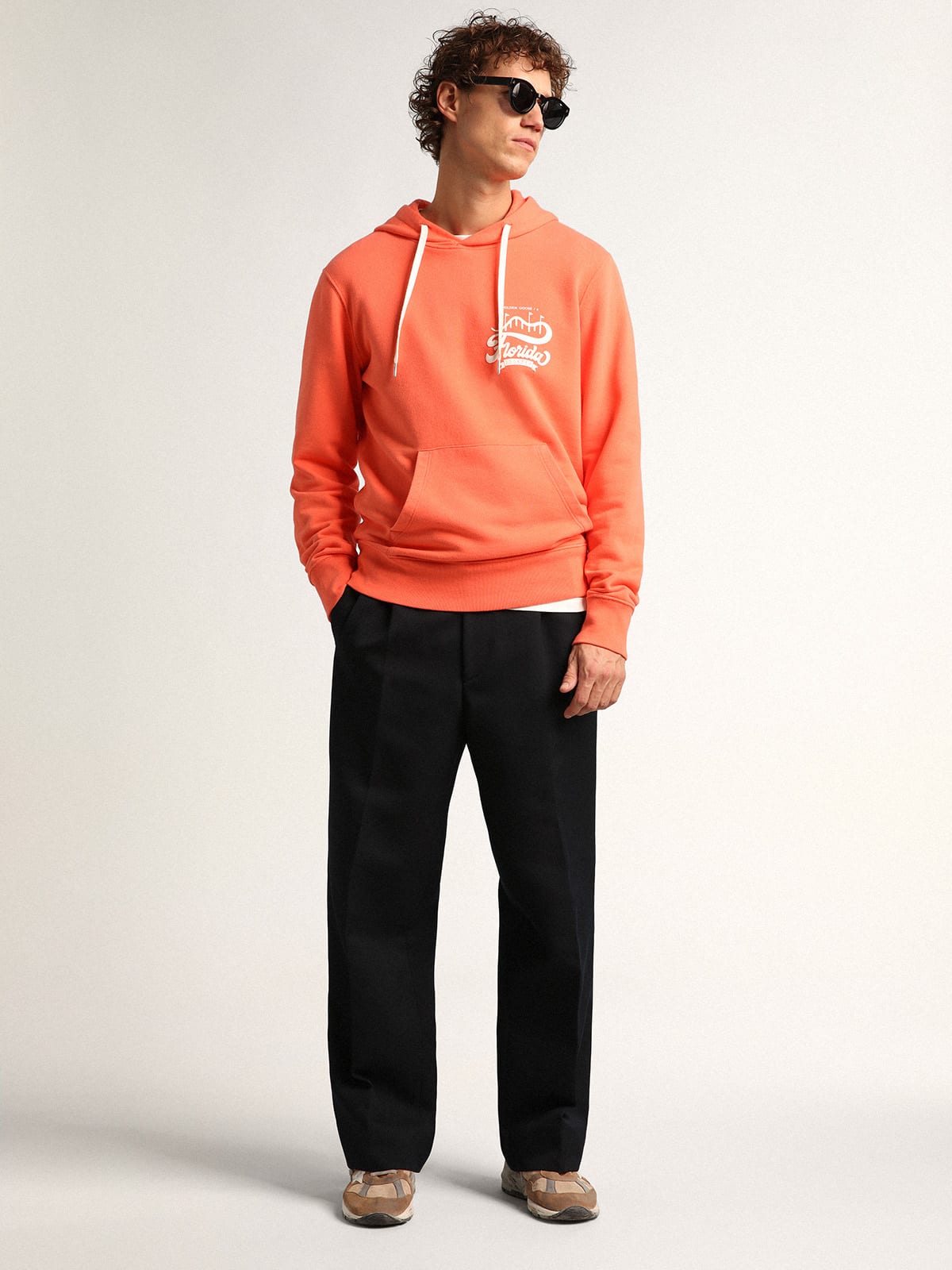 Golden Goose - Coral-colored Journey Collection sweatshirt with double white print on the back in 