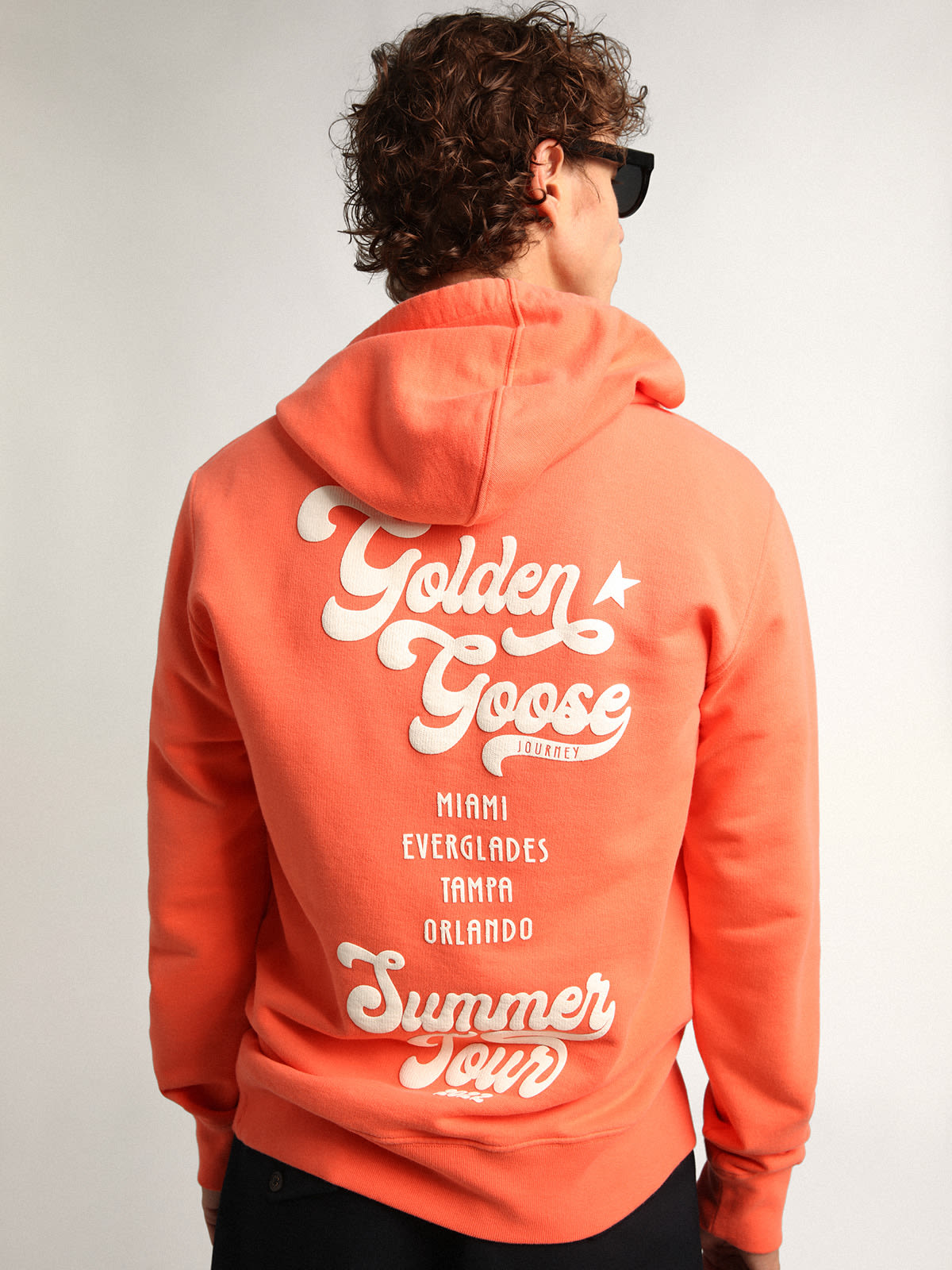 Golden Goose - Coral-colored Journey Collection sweatshirt with double white print on the back in 