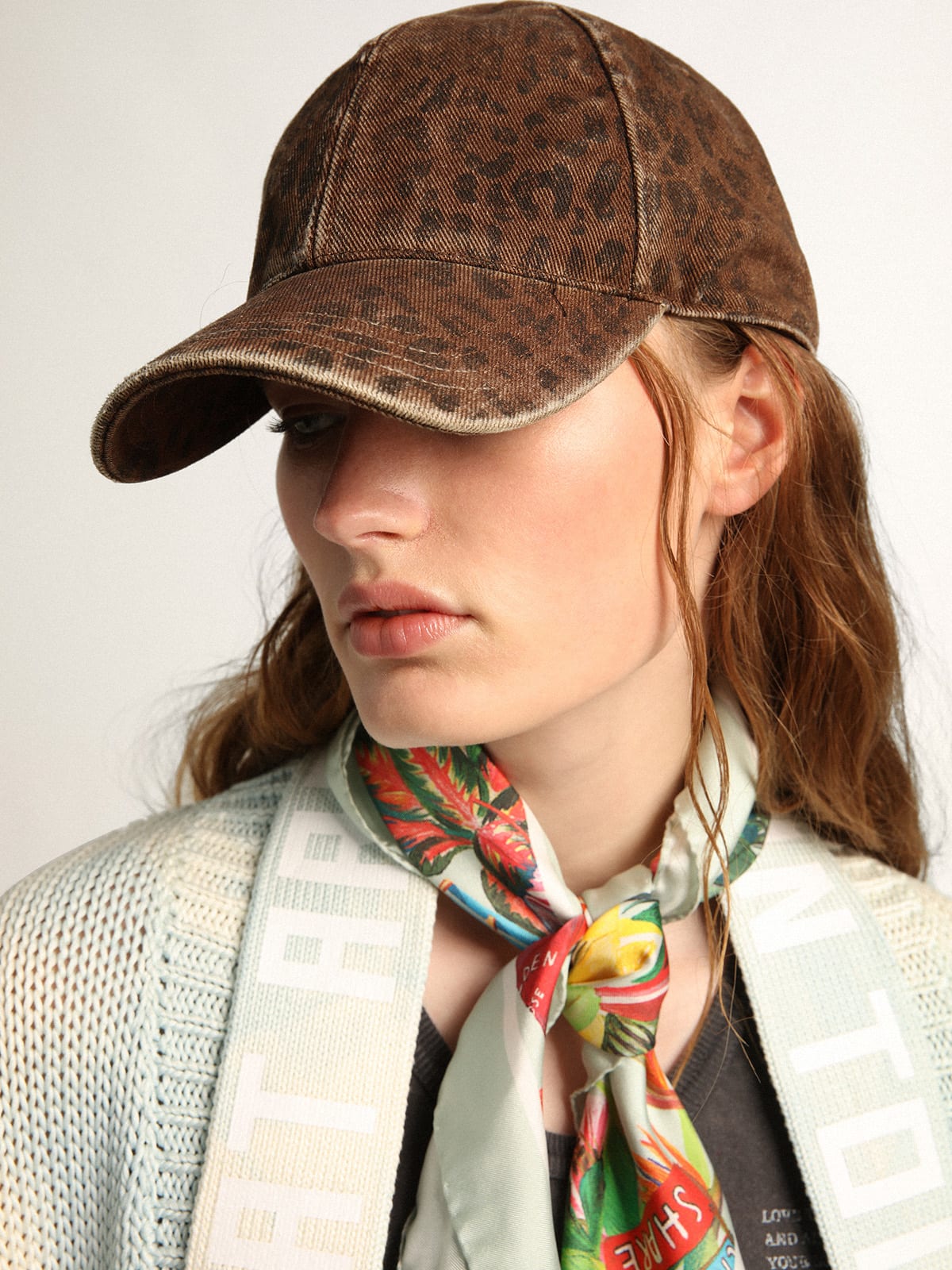 Golden Goose - Baseballcap mit Leoprint aus der Journey Collection in Distressed-Optik in 