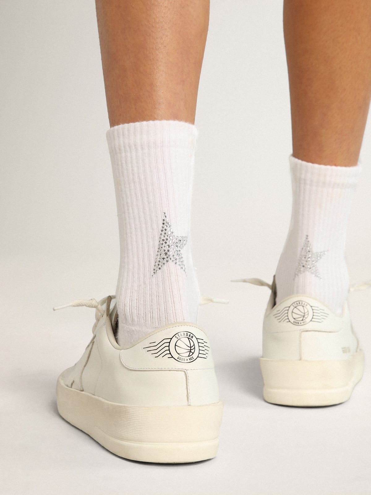 Golden Goose - White socks with crystal star on the back in 