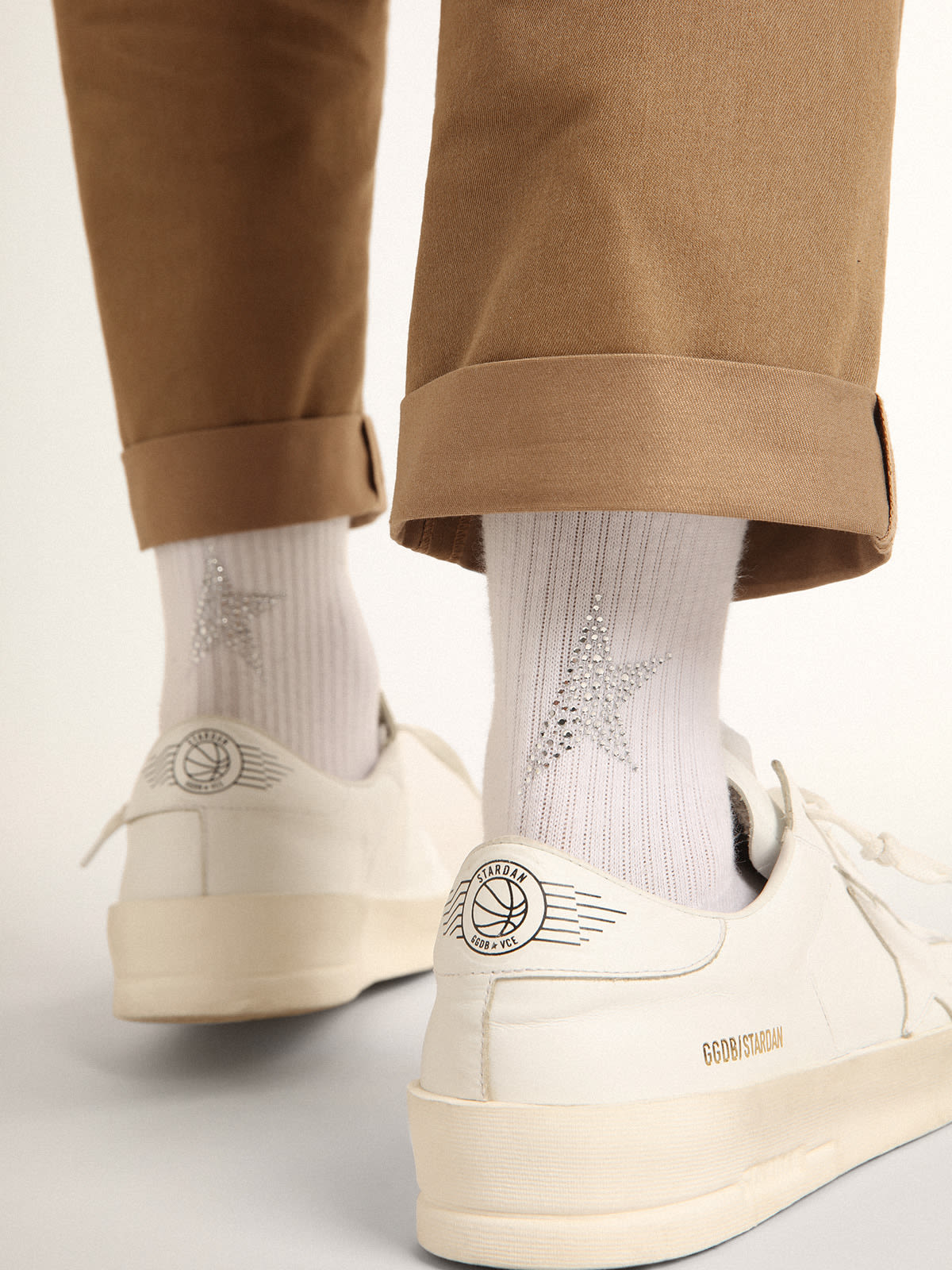 Golden Goose - White socks with crystal star on the back in 